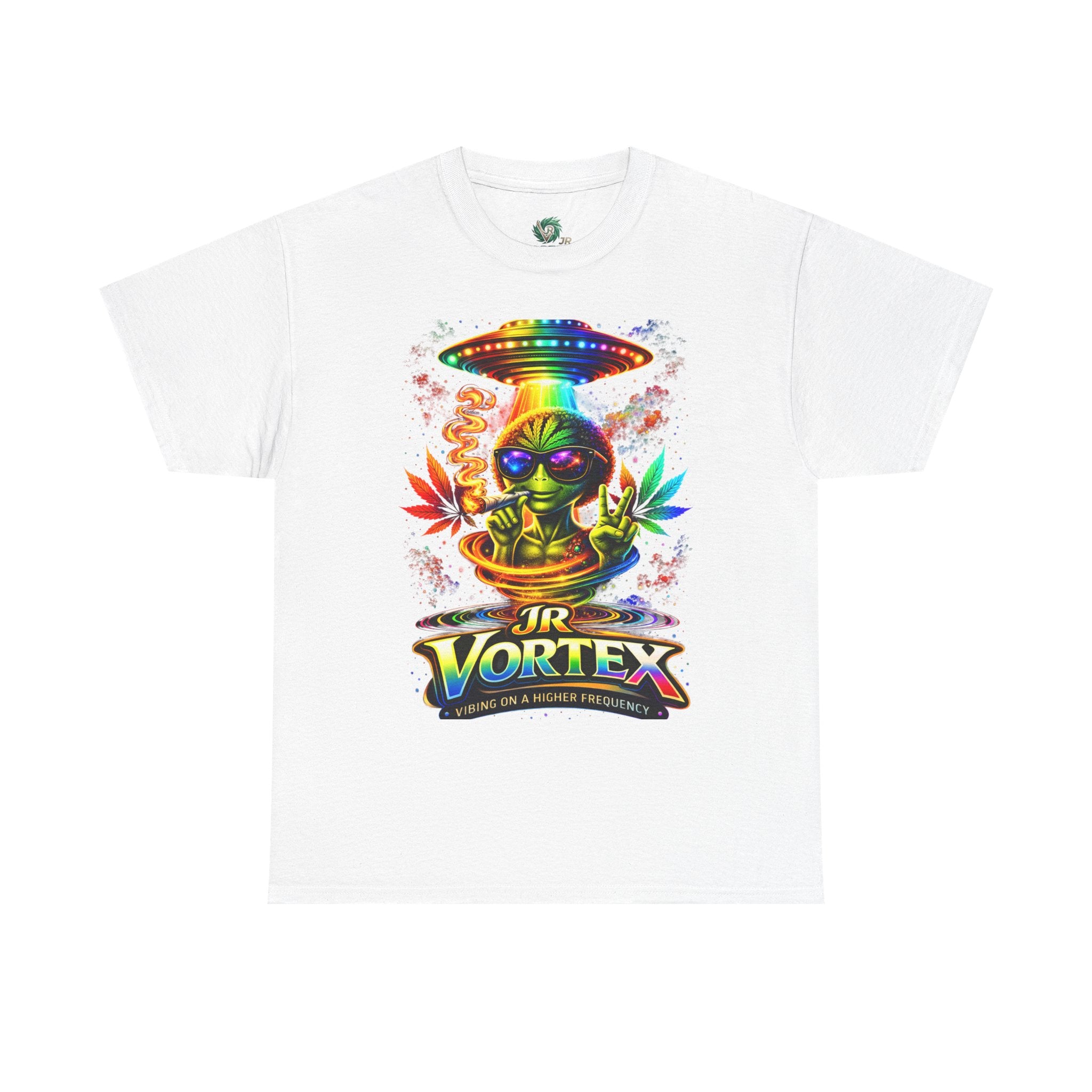 JR Vortex Alien UFO Tee – Psychedelic Cannabis Streetwear T-Shirt | Vibing on a Higher Frequency