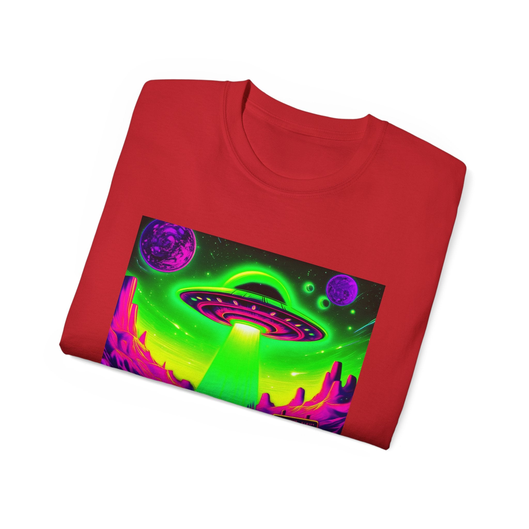 Cosmic Alien UFO Graphic T-Shirt | Neon Sci-Fi Streetwear Tee Printify