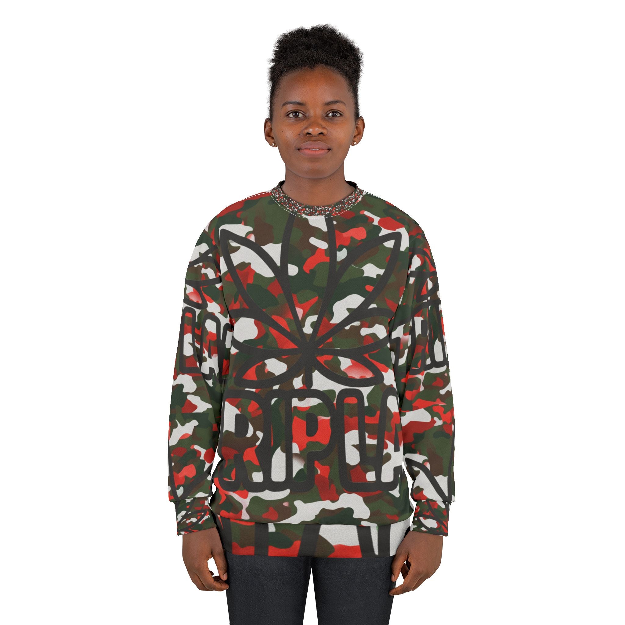 Camo Cannabis Leaf Sweatshirt – Woodland Marijuana Graphic Crewneck