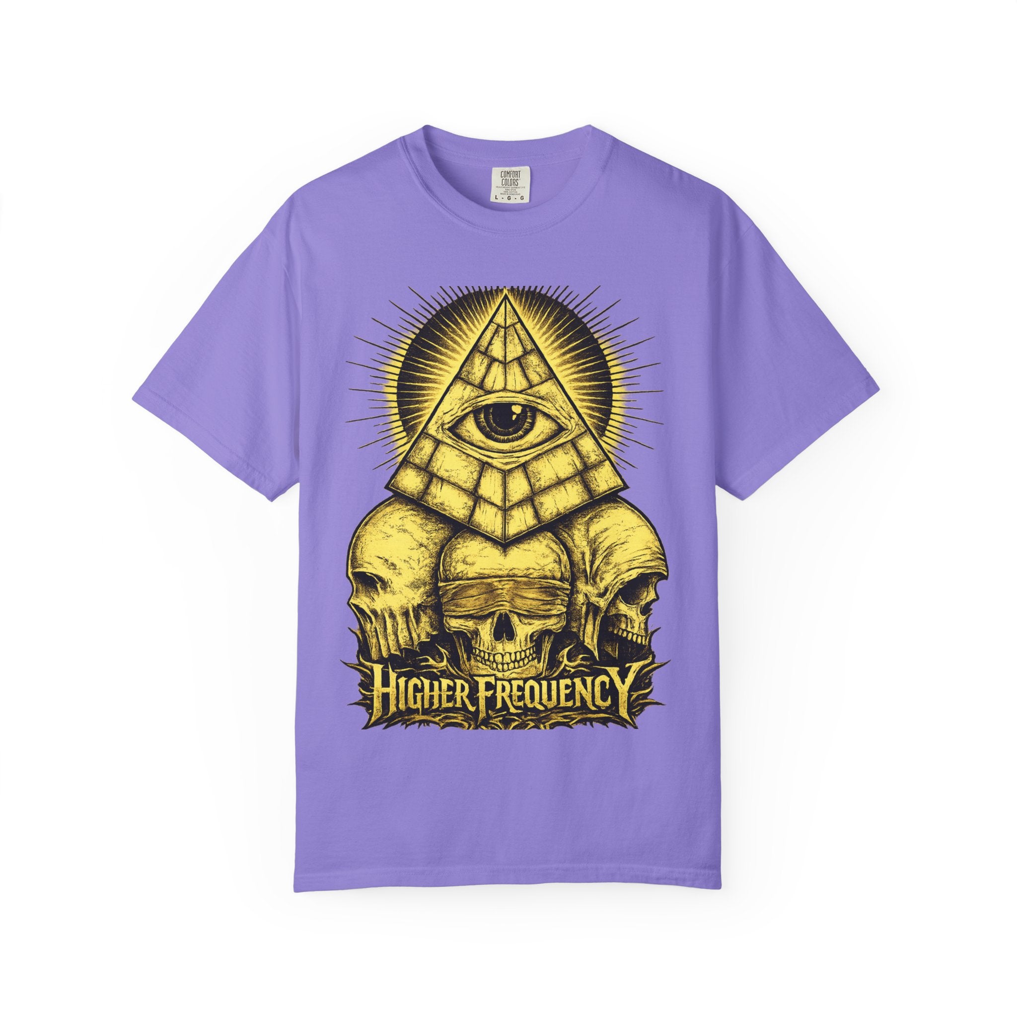 Higher Frequency Pyramid Eye T-Shirt — Occult Skull Graphic Tee Printify