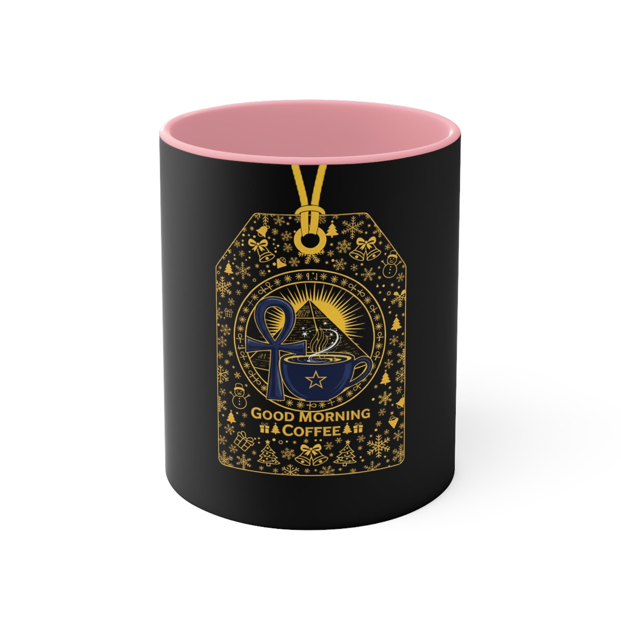 Good Morning & Coffee Accent Mug — Vintage Gold Tag Coffee Cup