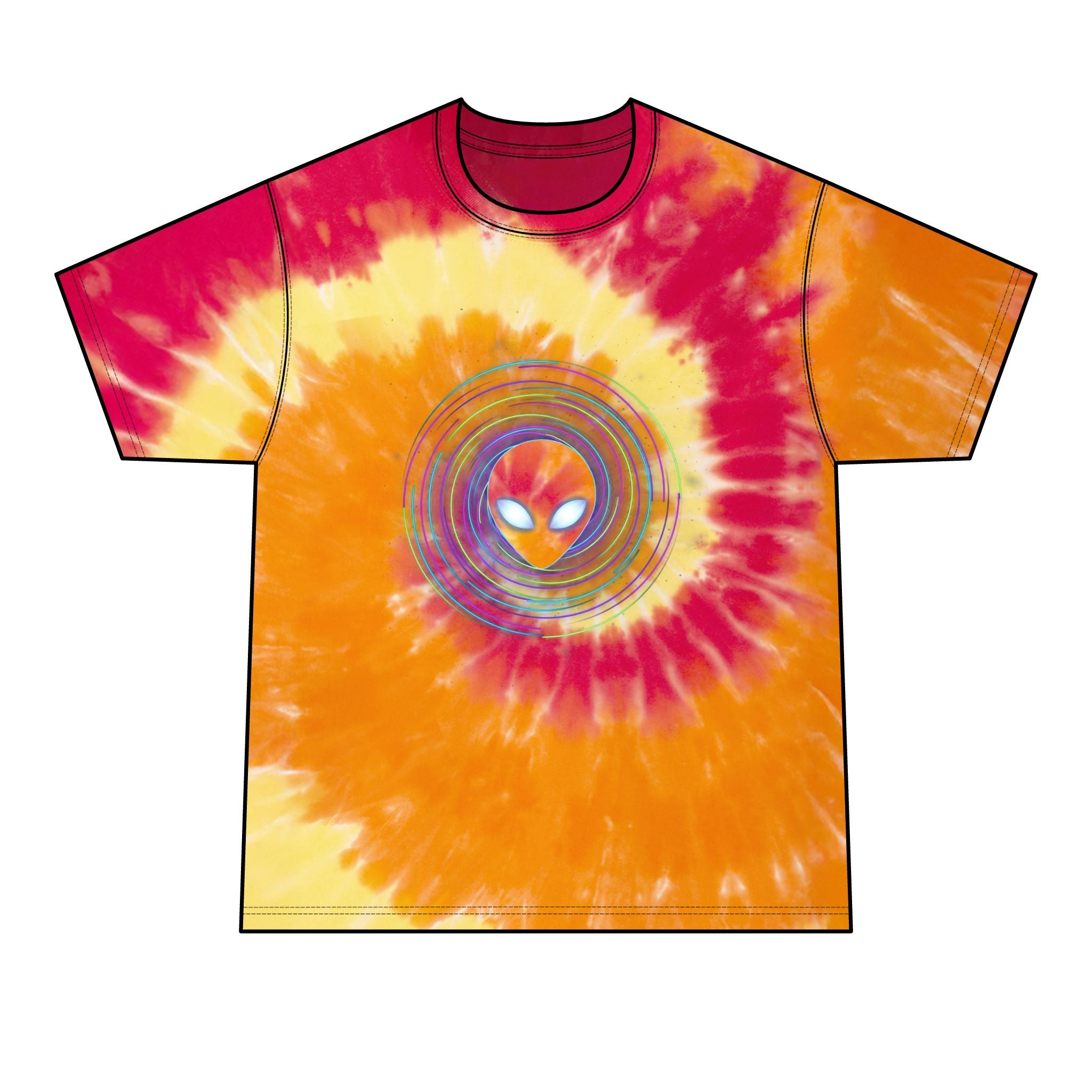 Alien Vibes Tie-Dye Tee — Black Spiral Graphic Men’s T-Shirt Printify