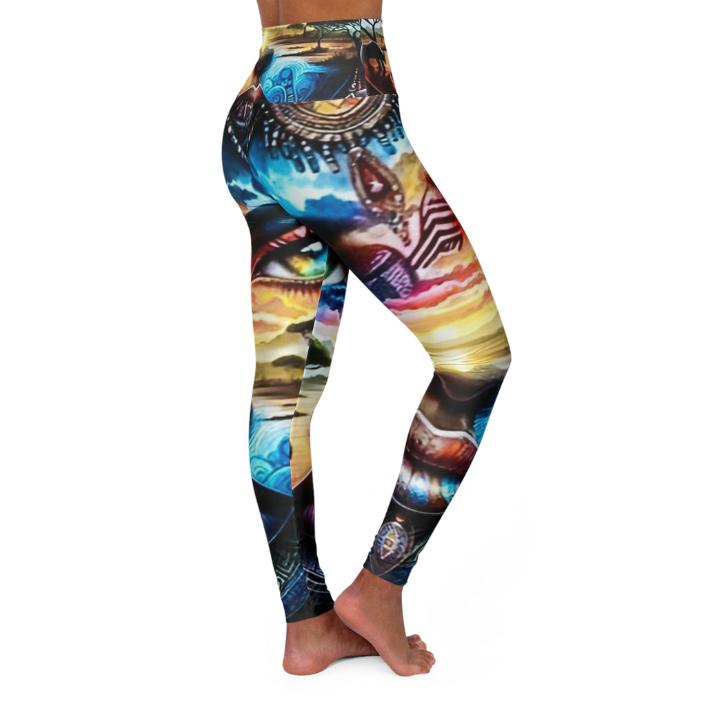 Vibrant High Waisted Yoga Leggings - Artistic Meditation Design for Comfort & Style