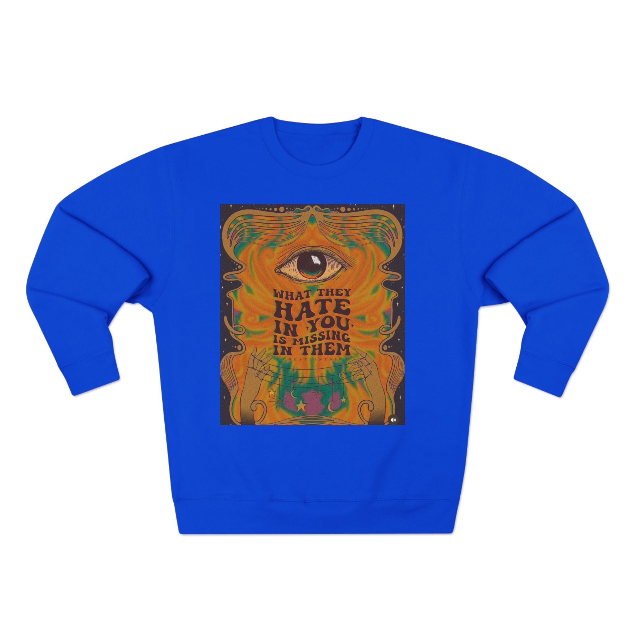 Psychedelic Third Eye Crewneck Sweatshirt – "What They Hate in You is Rising in Them" Graphic