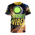Cosmic Eclipse Summer Vibes T-Shirt, Galaxy Sun AOP Graphic Tee, Space Vacation Streetwear