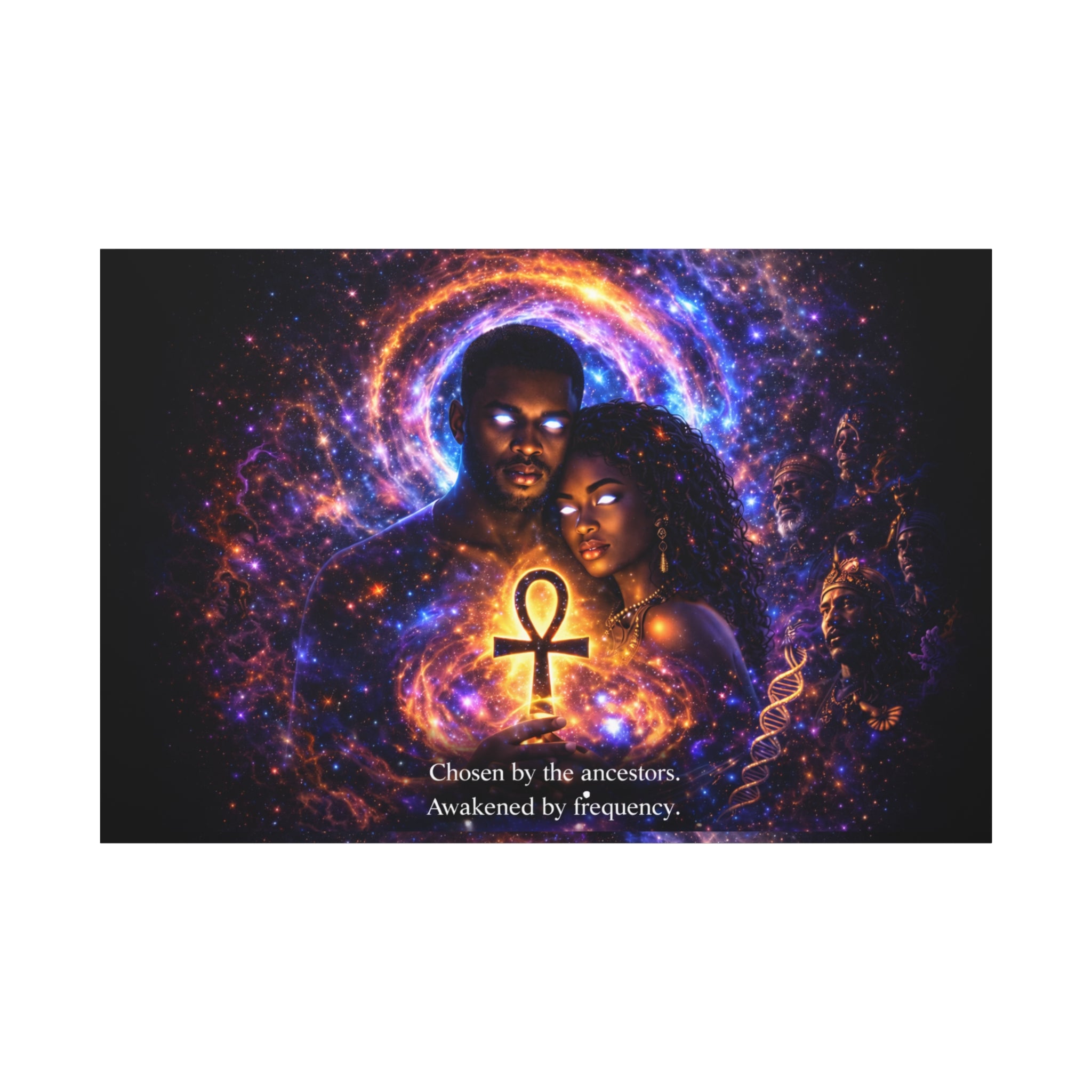 Ankh of the Cosmos Canvas Art — Afrocentric Mystic Couple Matte Stretched Print Printify