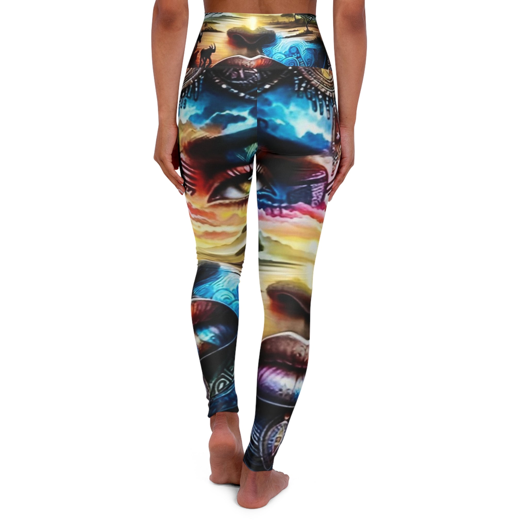 Vibrant High Waisted Yoga Leggings - Artistic Meditation Design for Comfort & Style