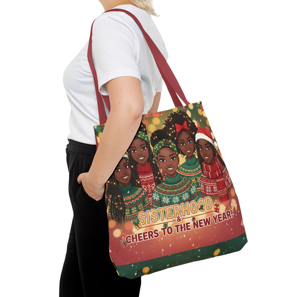 Sisterhood Holiday Tote Bag — “Cheers to the New Year!” Christmas Market Bag