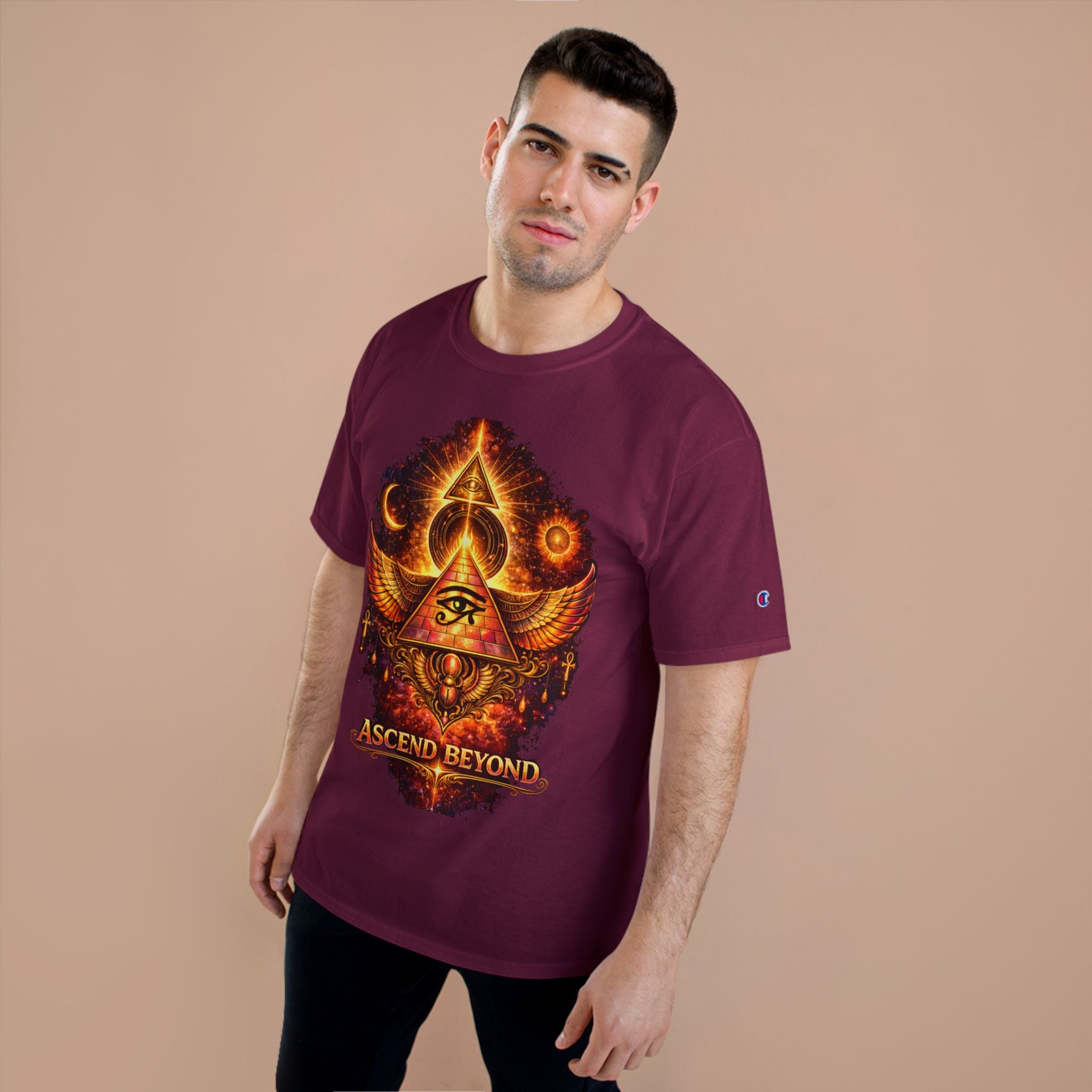 Ascend Beyond Graphic T-Shirt — Egyptian Eye Pyramid Spiritual Tee Printify