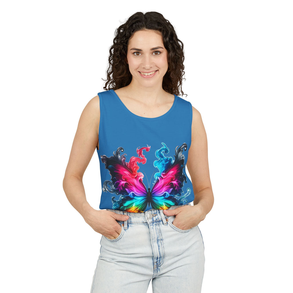 Vibrant Butterfly Design Unisex Tank Top | Colorful Summer Sleeveless Shirt, Gift for Nature Lovers, Festival Wear, Eco-Friendly Fashion Printify