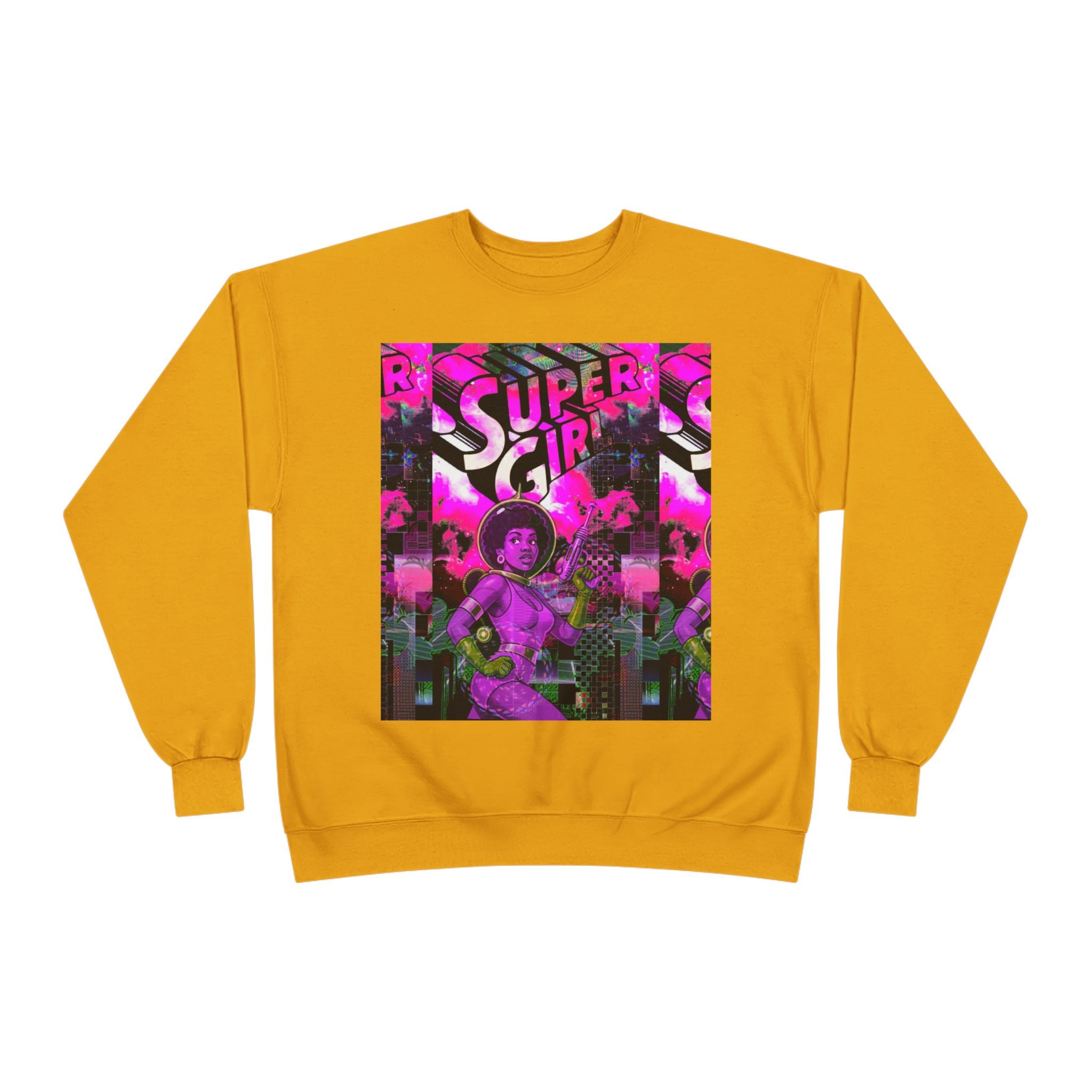 Super Girl Crewneck Sweatshirt — Retro Neon Comic Graphic