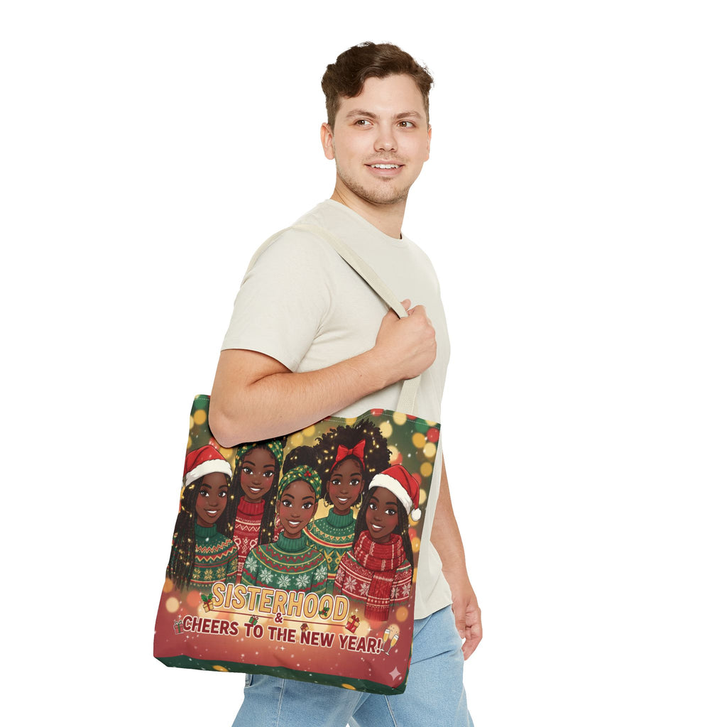 Sisterhood Holiday Tote Bag — “Cheers to the New Year!” Christmas Market Bag