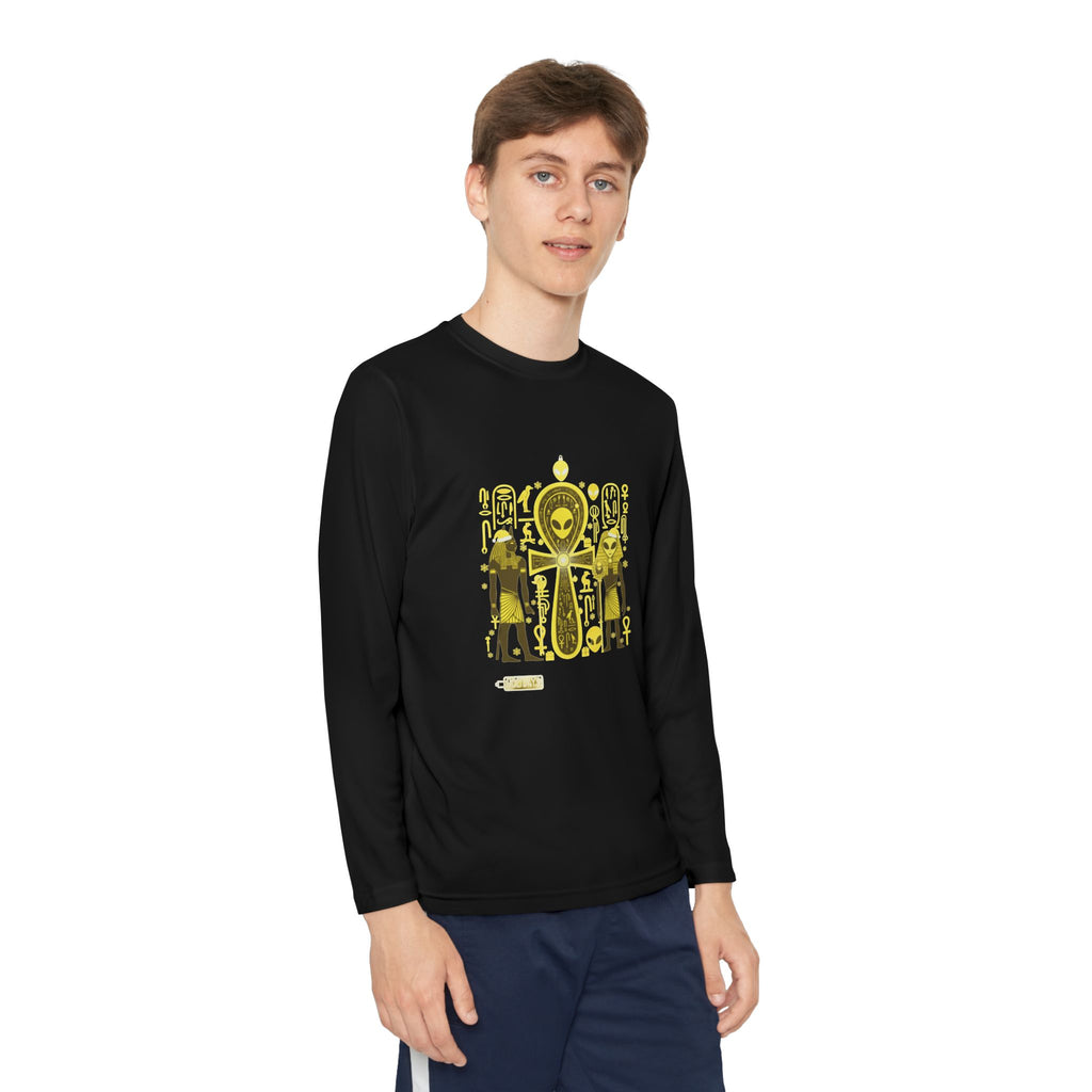 Youth Long Sleeve Tee — Yellow Alien Pharaoh Graphic