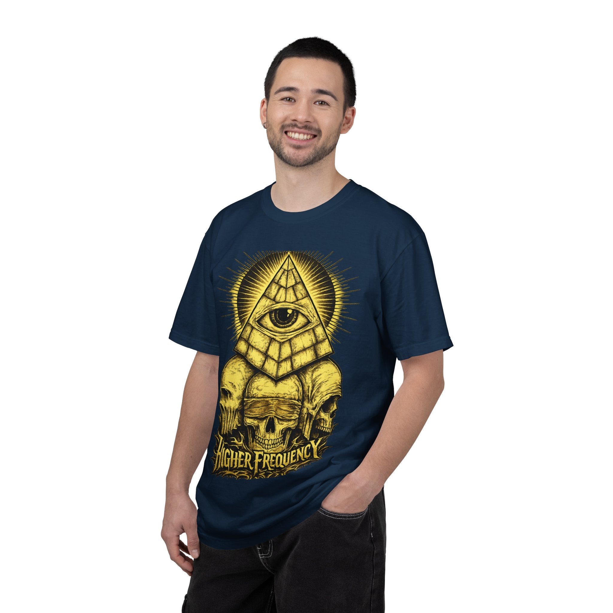 Higher Frequency Pyramid Eye T-Shirt — Occult Skull Graphic Tee Printify