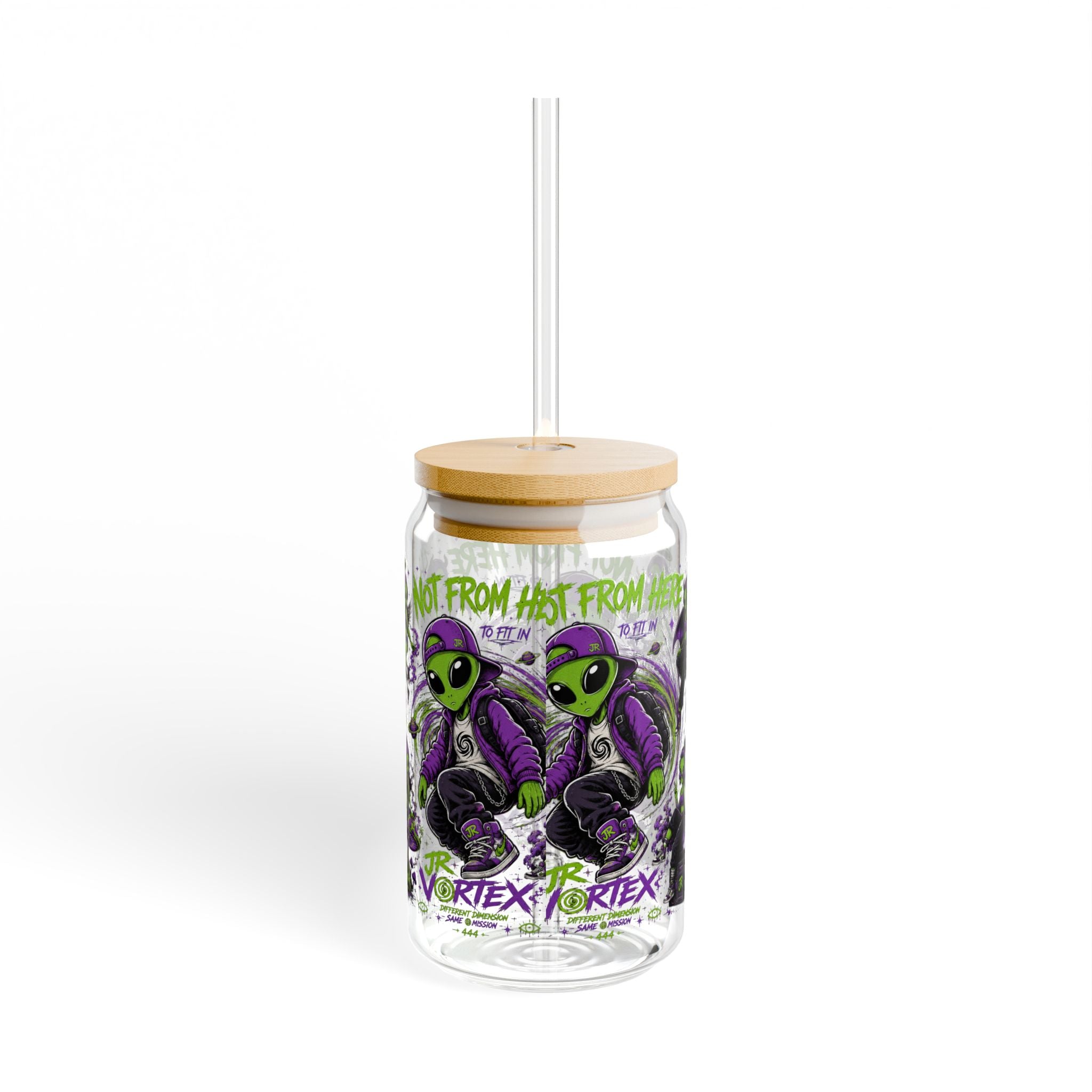 Alien Skate Sipper Glass – 16oz Eco Straw Tumbler with 'Not From Here' Graphic