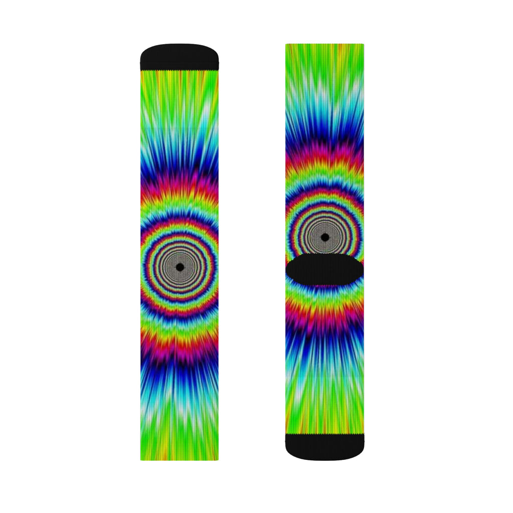 Psychedelic Tie-Dye Sublimation Socks — Rainbow Optical Wave Crew Socks