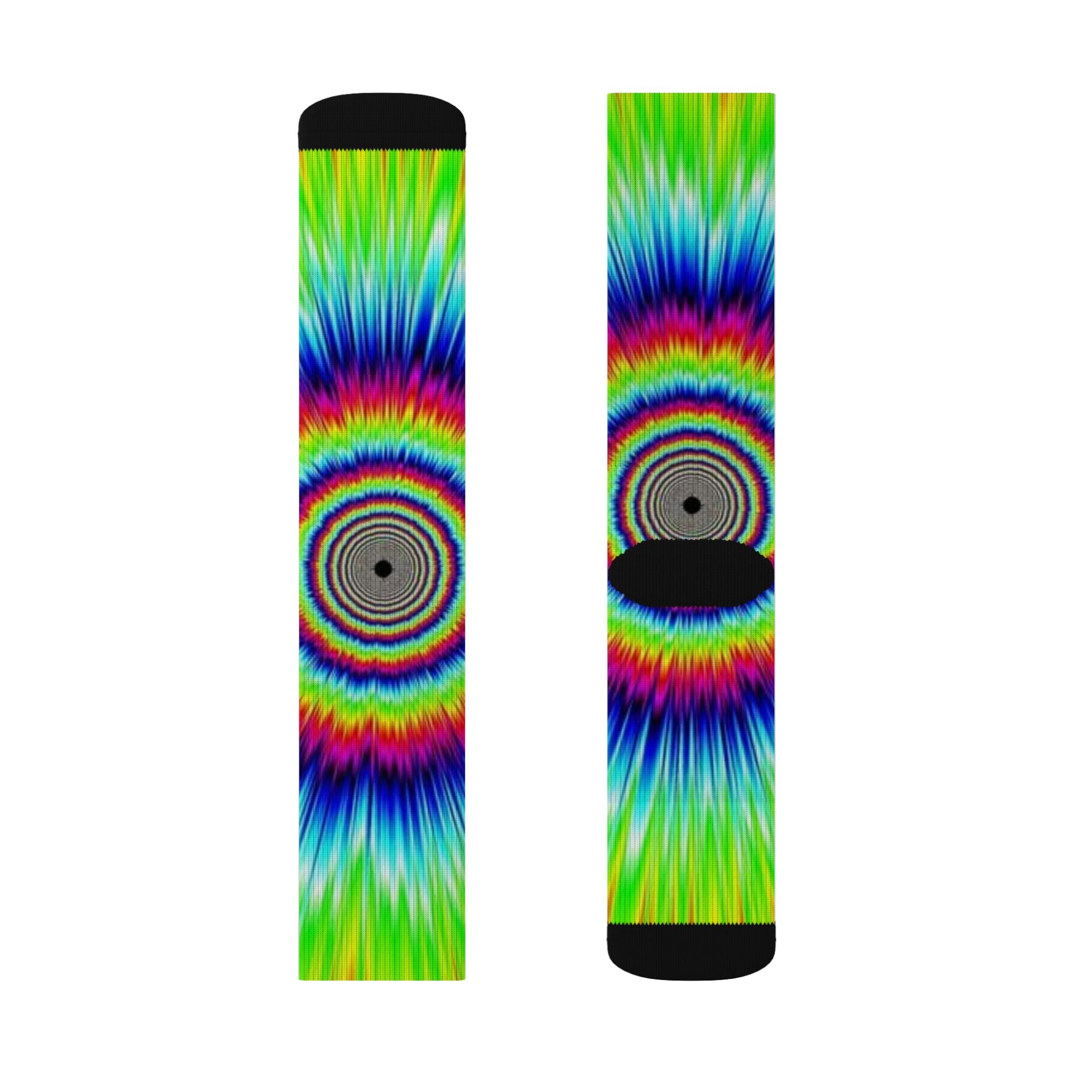 Psychedelic Tie-Dye Sublimation Socks — Rainbow Optical Wave Crew Socks