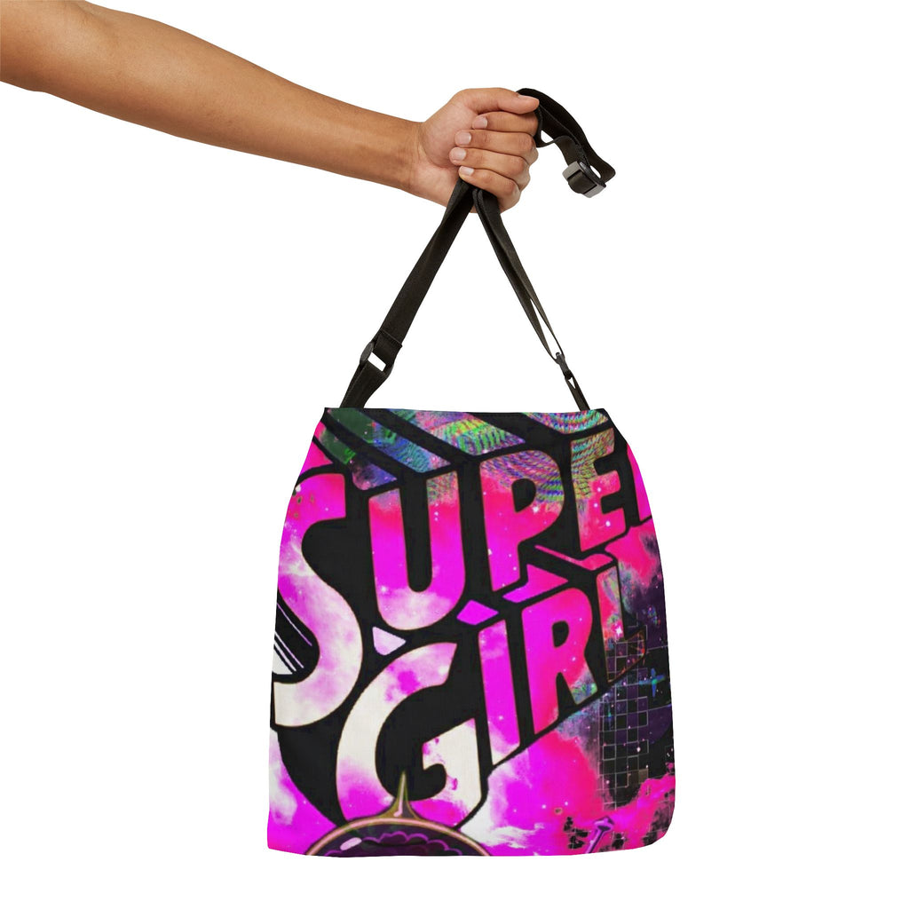 Supergirl Neon Graphic Tote Bag — Adjustable Pink Comic-Style Shoulder Tote