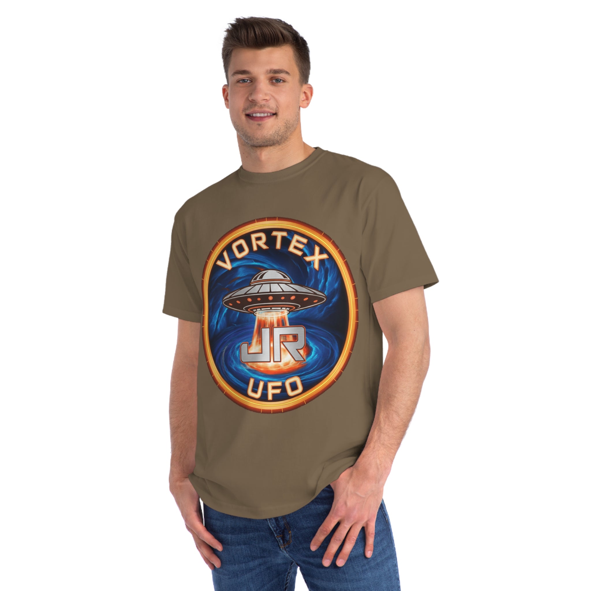 Vortex UFO JR Patch T‑Shirt — Retro UFO Badge Graphic Tee Printify