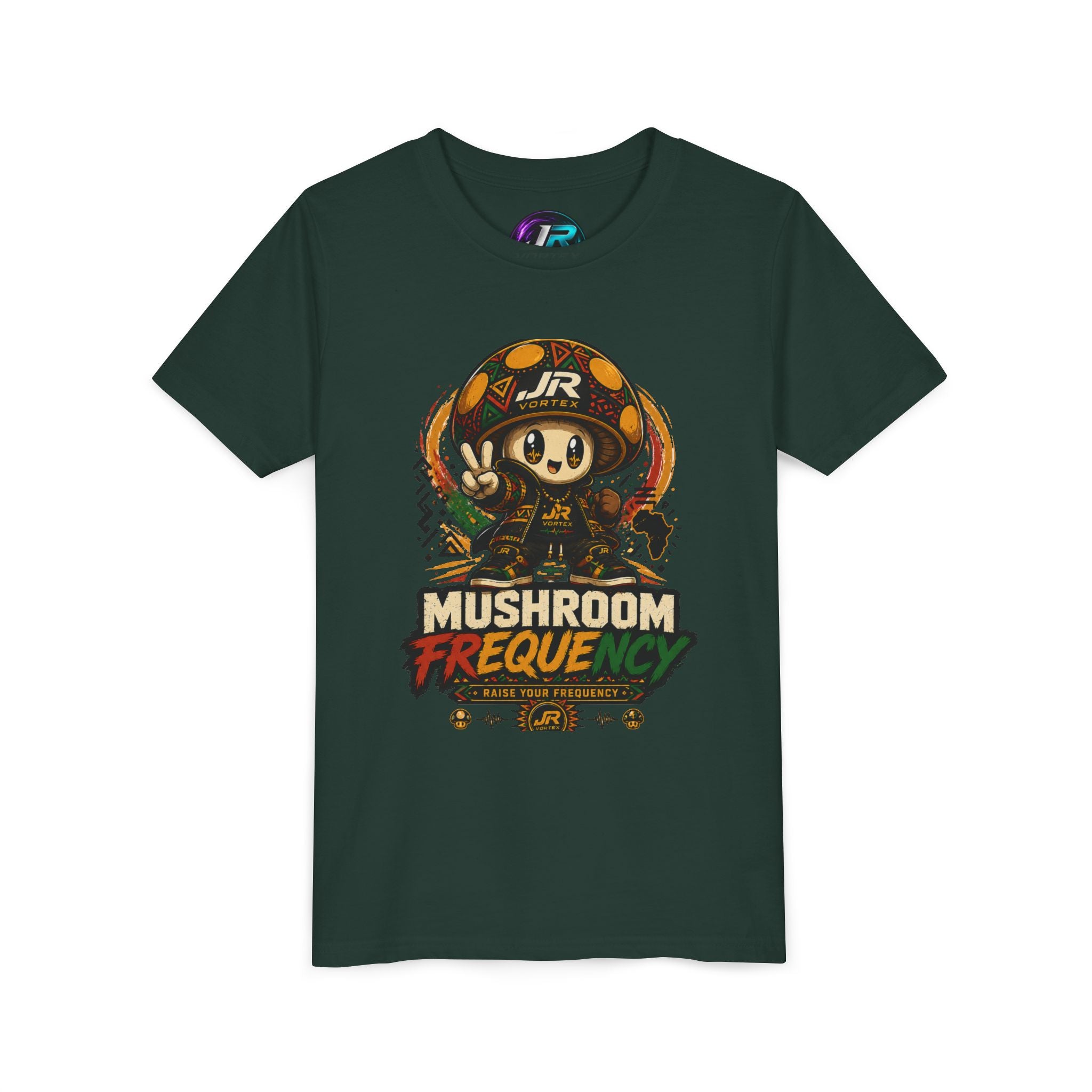 Mushroom Frequency Youth Tee — Playful Peace Sign Graphic