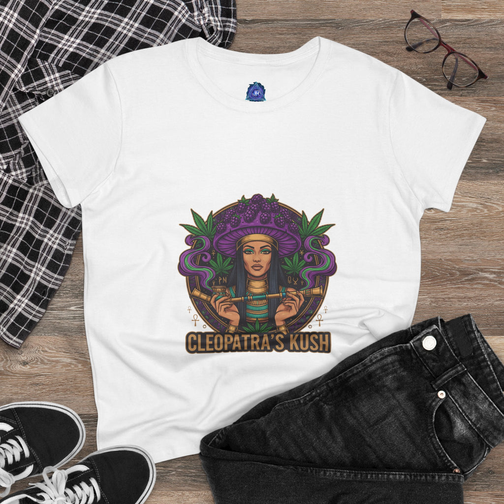 Cleopatra's Kush Women's Midweight Cotton Tee - Stylish Cannabis-Inspired T-Shirt