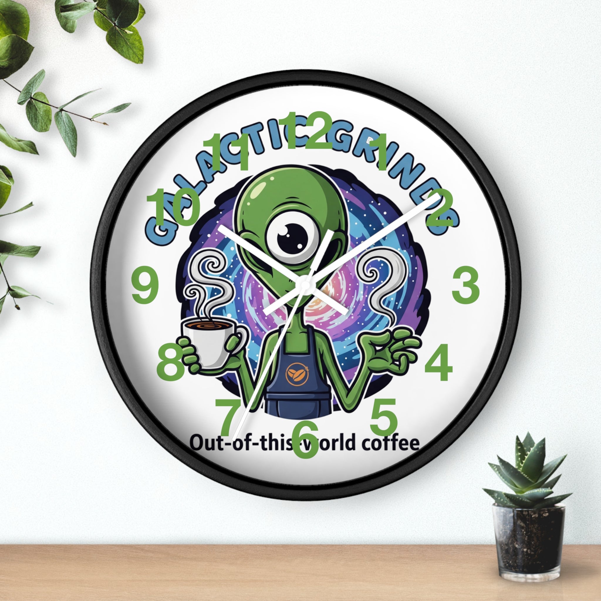 Out-of-This-World Alien Wall Clock | Galactic Grinds Decor | Fun Unique Timepiece for Coffee Lovers | Playful Gift Idea | Space Theme Home☕️