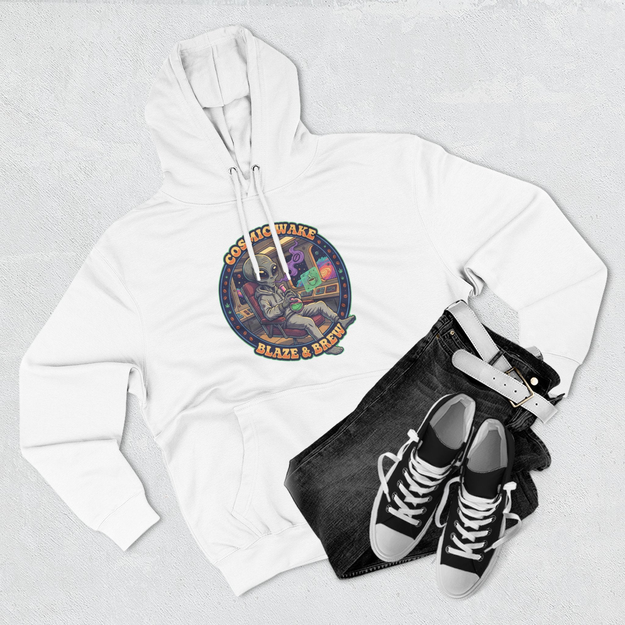 Cosmic Vape 'Blaze & Brew' Graphic Hoodie – Retro Space Vaporwave Pullover