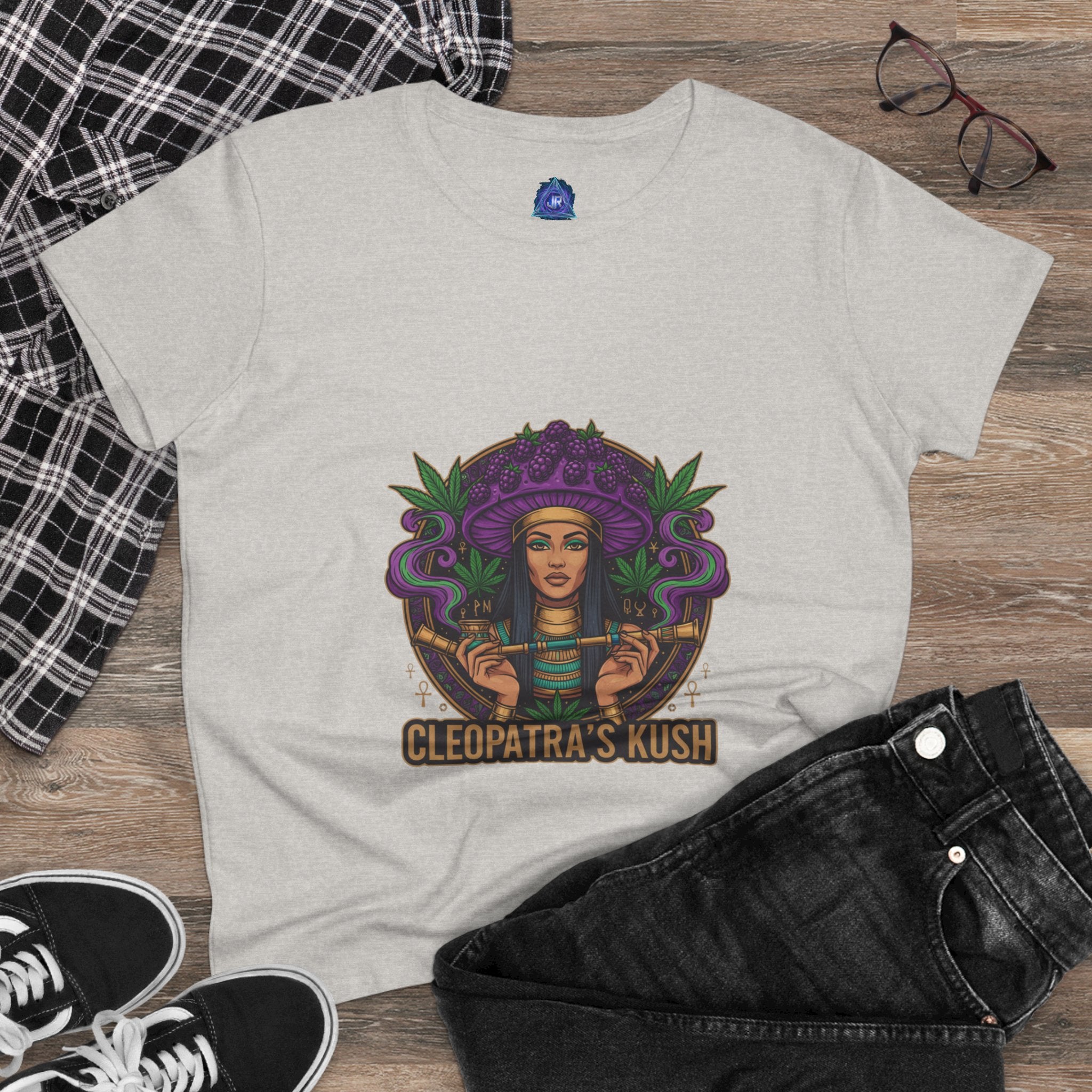 Cleopatra's Kush Women's Midweight Cotton Tee - Stylish Cannabis-Inspired T-Shirt