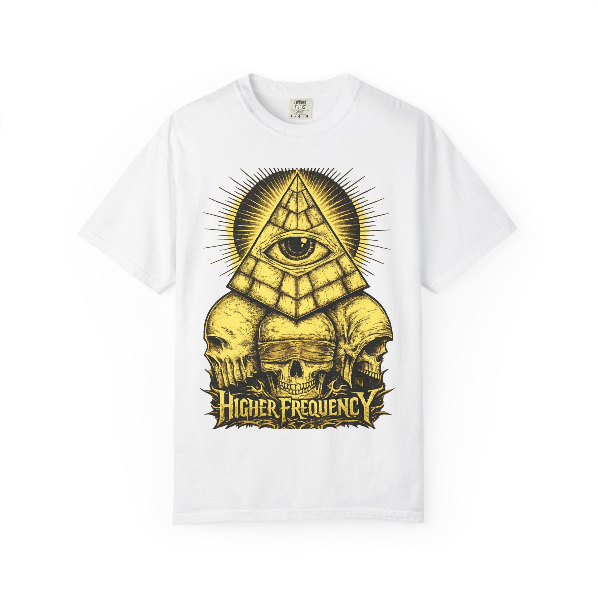 Higher Frequency Pyramid Eye T-Shirt — Occult Skull Graphic Tee Printify