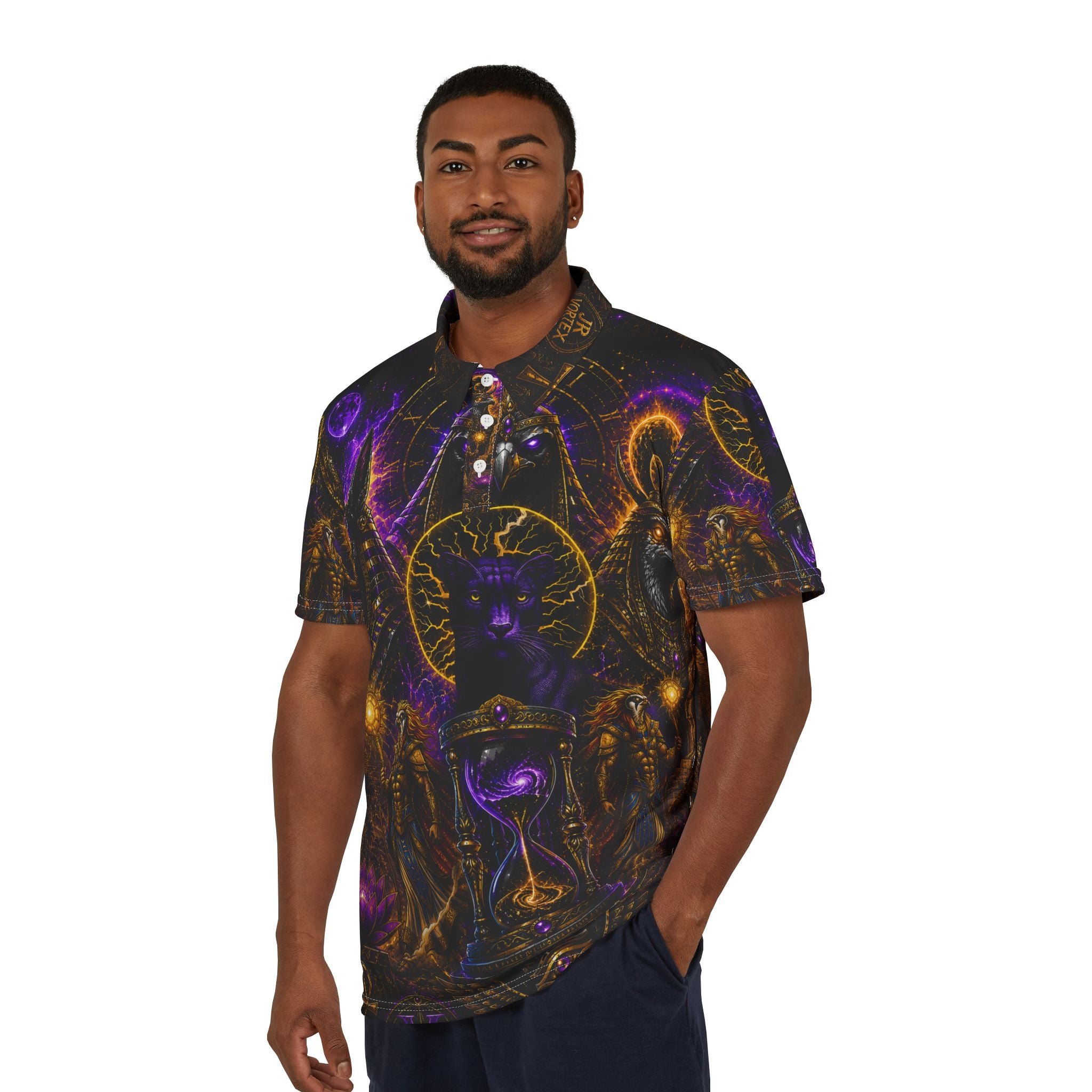 Mystic Black Cat Polo — Cosmic Occult All-Over Print Shirt