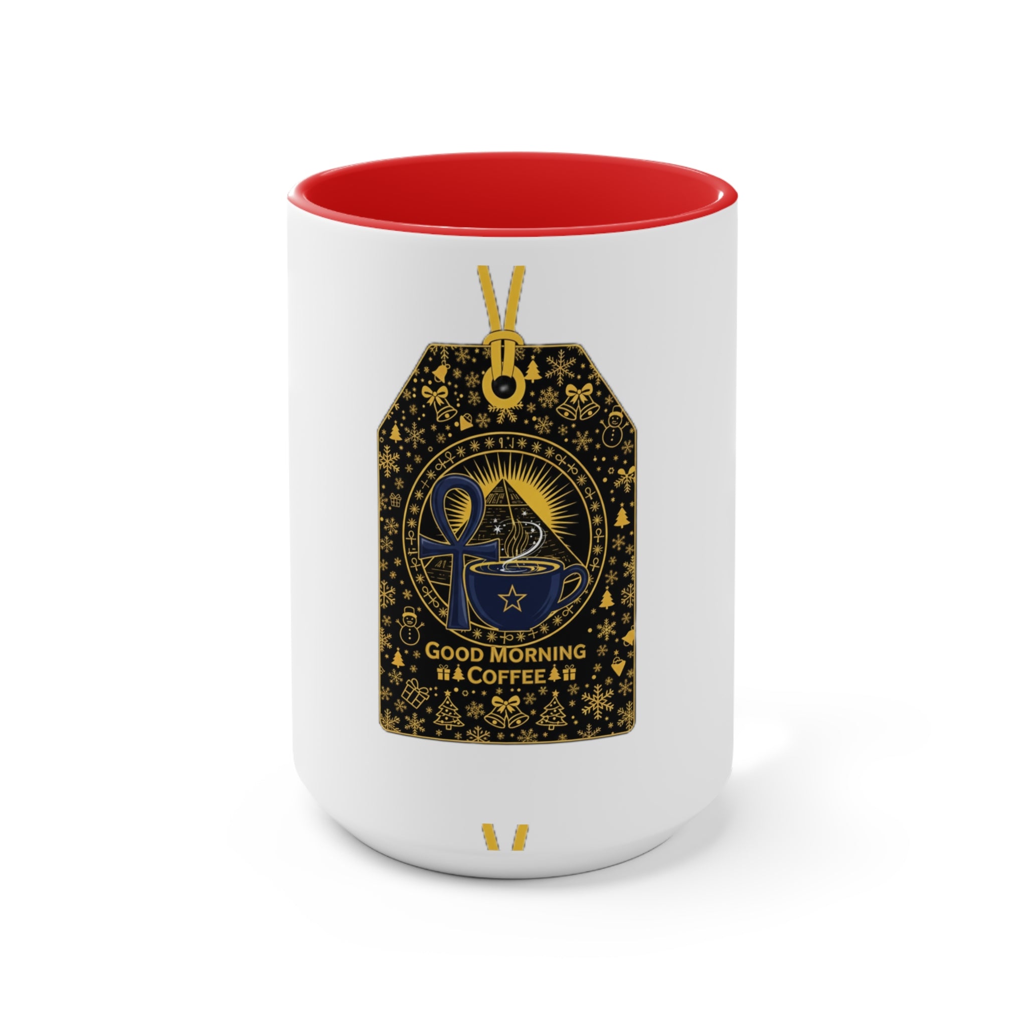 Good Morning Coffee Accent Mug — Pink Interior Ceramic Coffee Mug with Gold Tarot Tag Design
