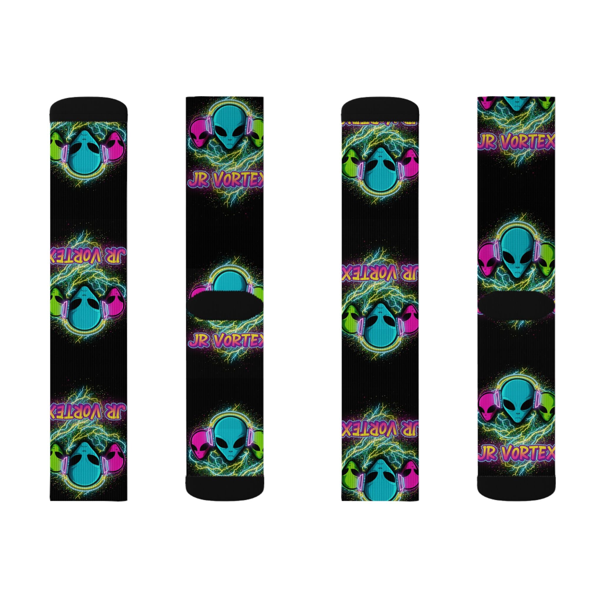 Alien Vape Neon Sublimation Socks — Retro Cyber Glow Crew Socks✨️