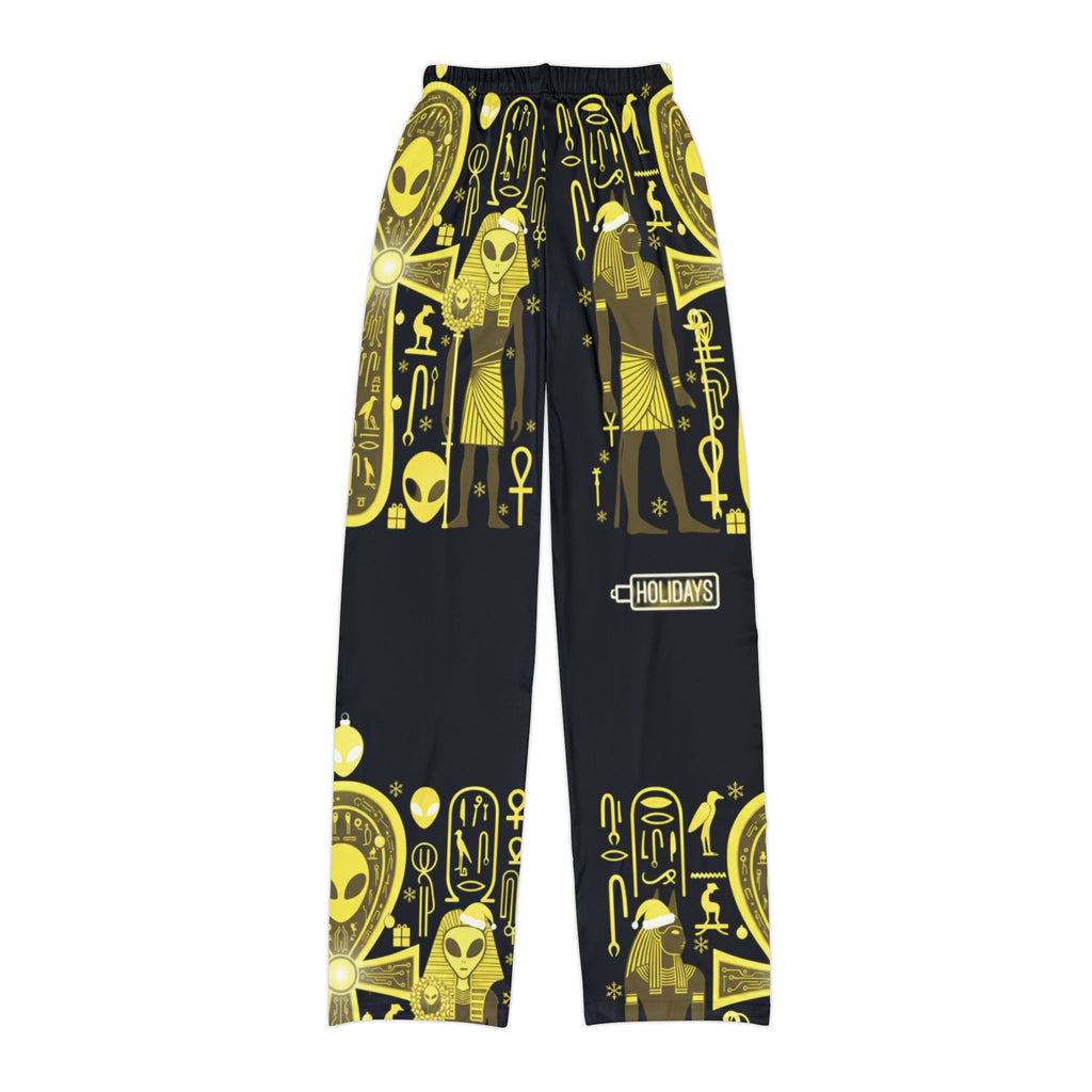 Kids Lounge Pants — Golden Egyptian Alien Hieroglyph Lounge Trousers