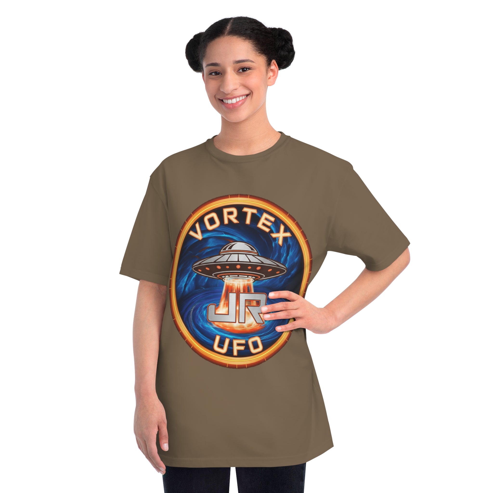 Vortex UFO JR Patch T‑Shirt — Retro UFO Badge Graphic Tee Printify