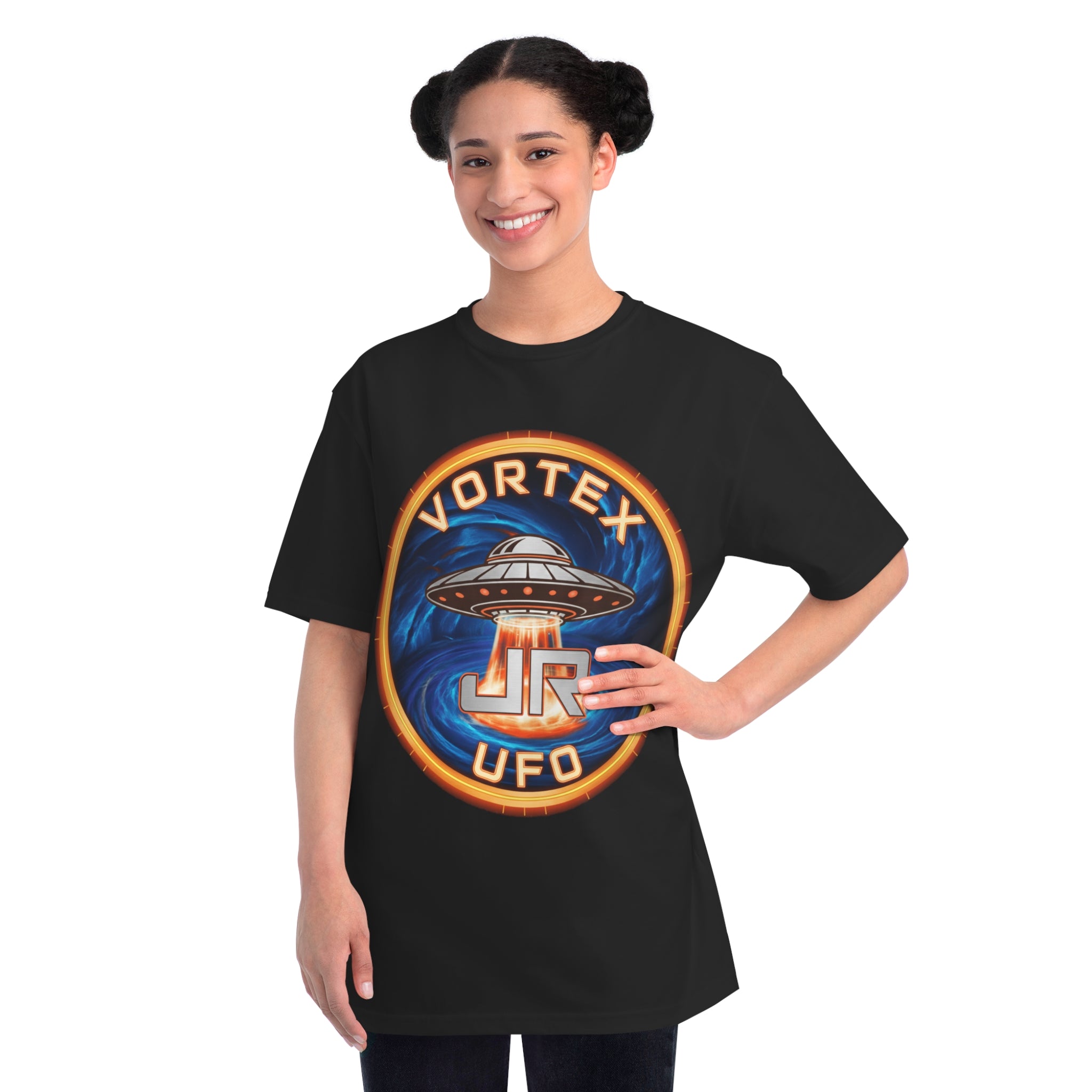 Vortex UFO JR Patch T‑Shirt — Retro UFO Badge Graphic Tee Printify