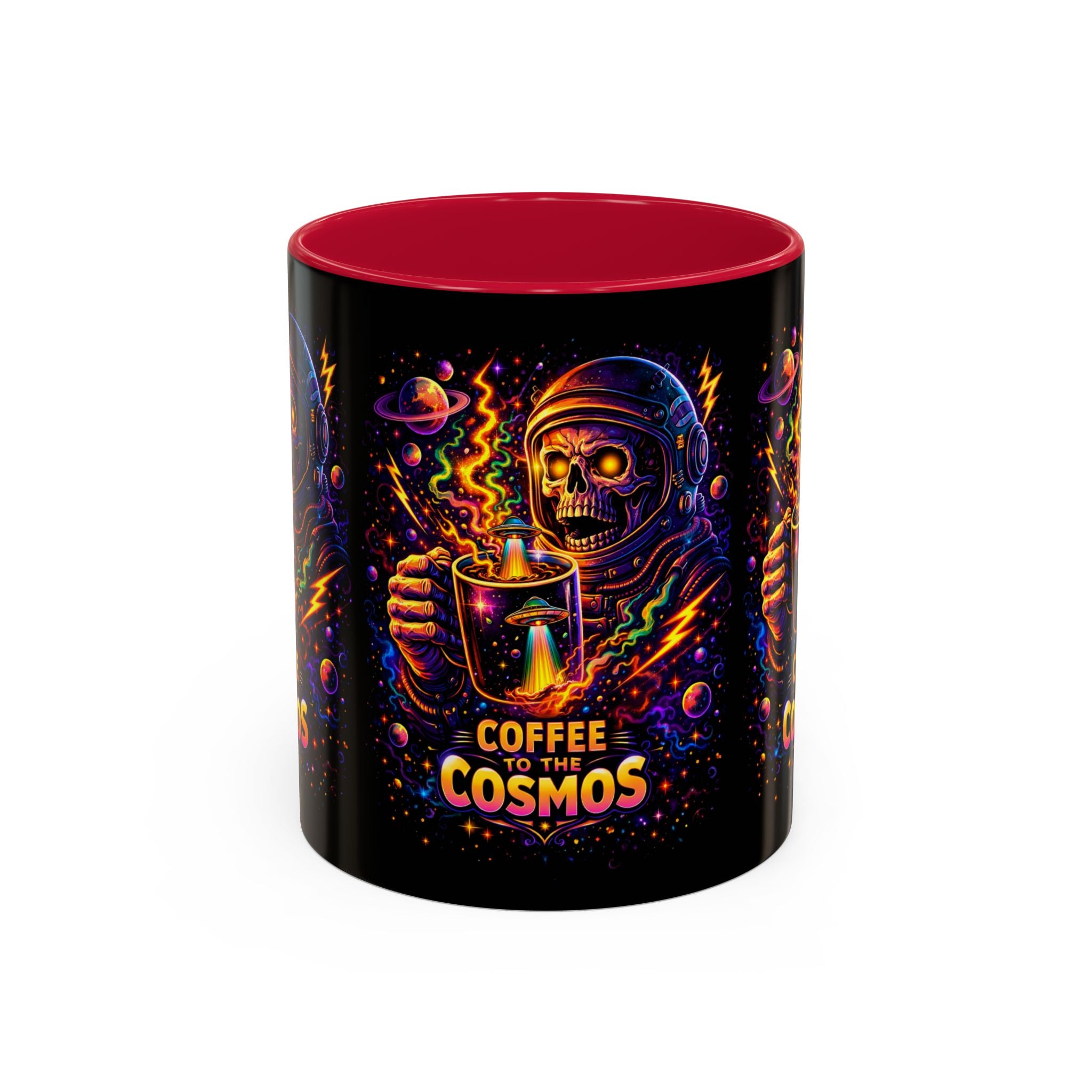 Coffee to the Cosmos Mug — Neon Space Skull Coffee Mug (11oz/15oz) Printify