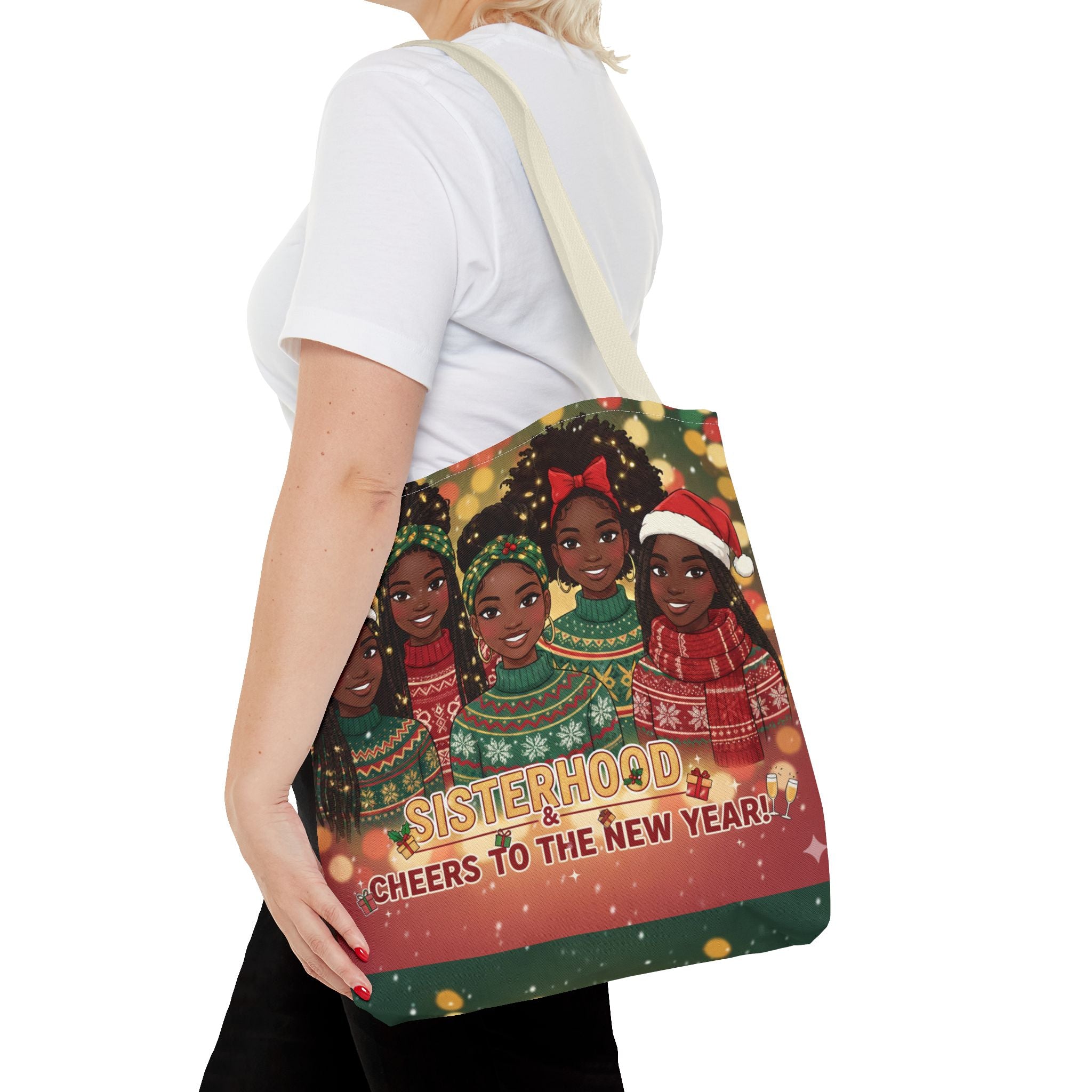 Sisterhood Holiday Tote Bag — “Cheers to the New Year!” Christmas Market Bag