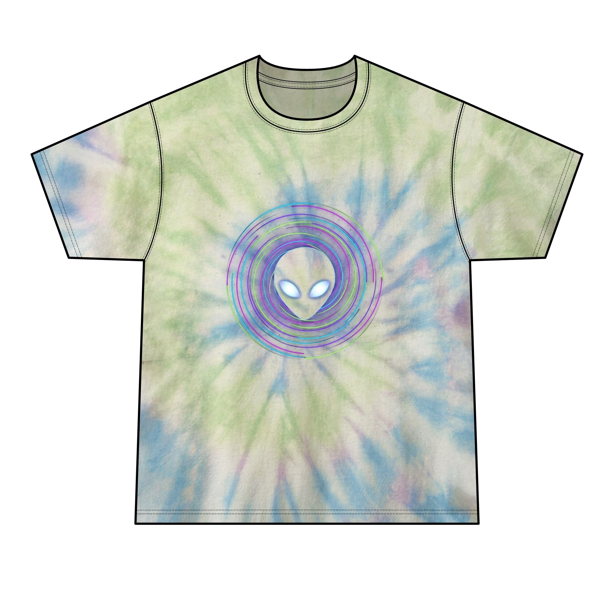 Alien Vibes Tie-Dye Tee — Black Spiral Graphic Men’s T-Shirt Printify