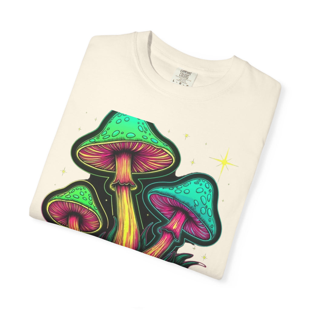 Psychedelic Mushroom & Skulls T-Shirt — Neon Trippy Graphic Tee