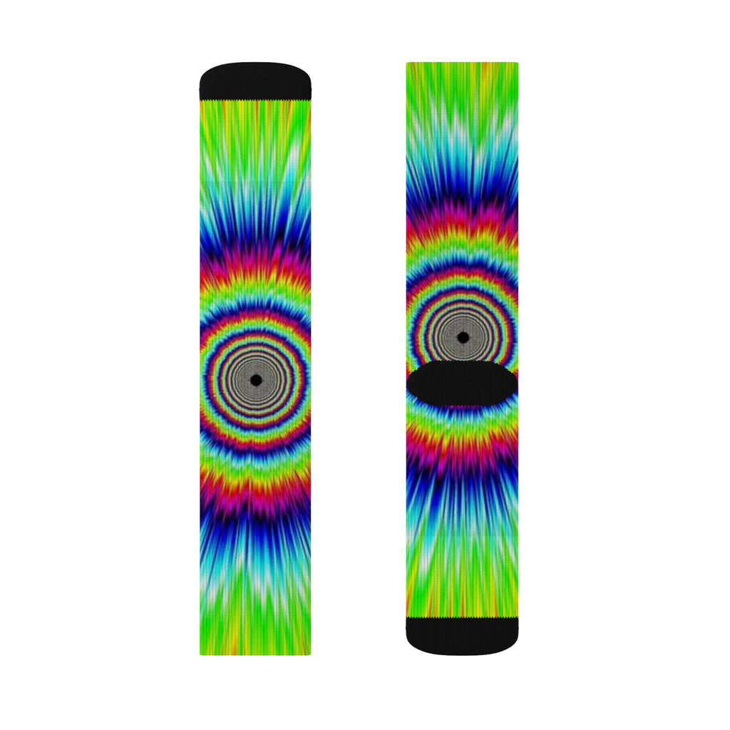Psychedelic Tie-Dye Sublimation Socks — Rainbow Optical Wave Crew Socks