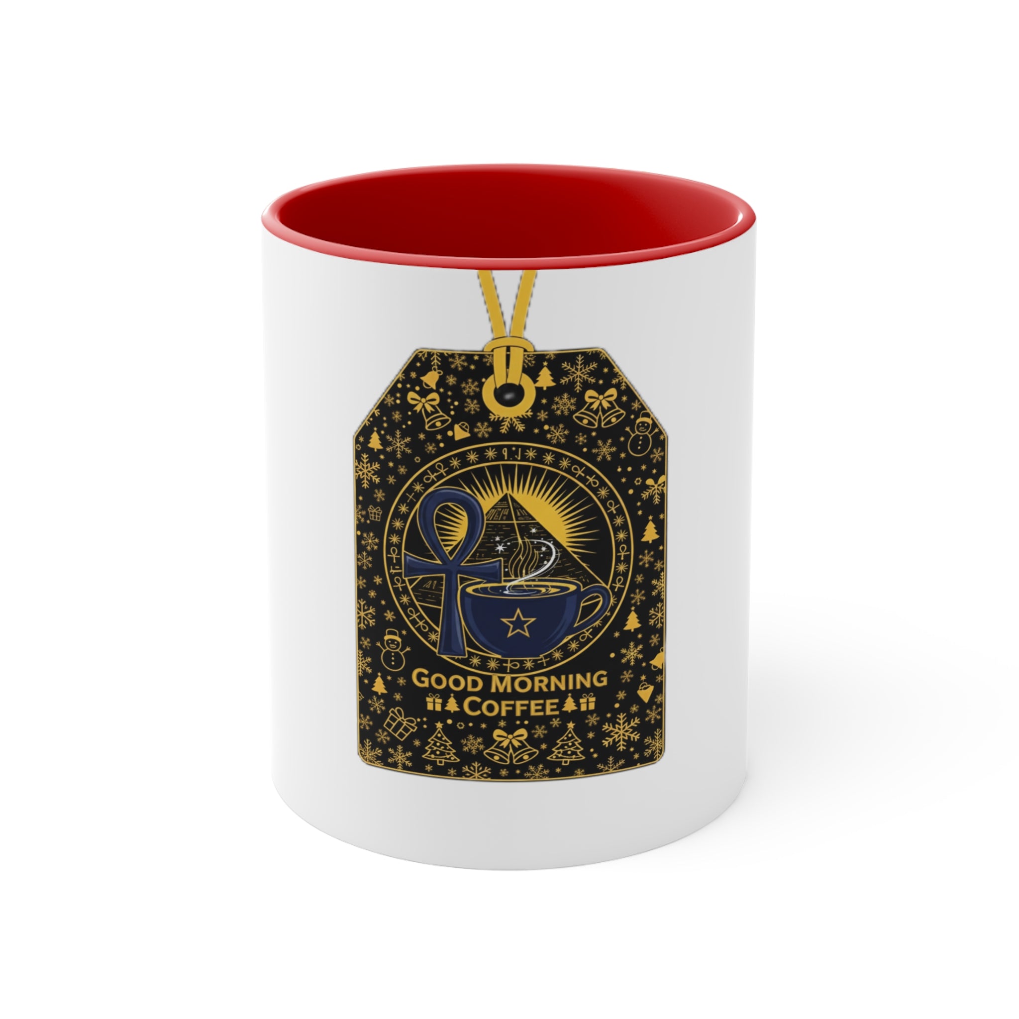 Good Morning Coffee Accent Mug — Pink Interior Ceramic Coffee Mug with Gold Tarot Tag Design