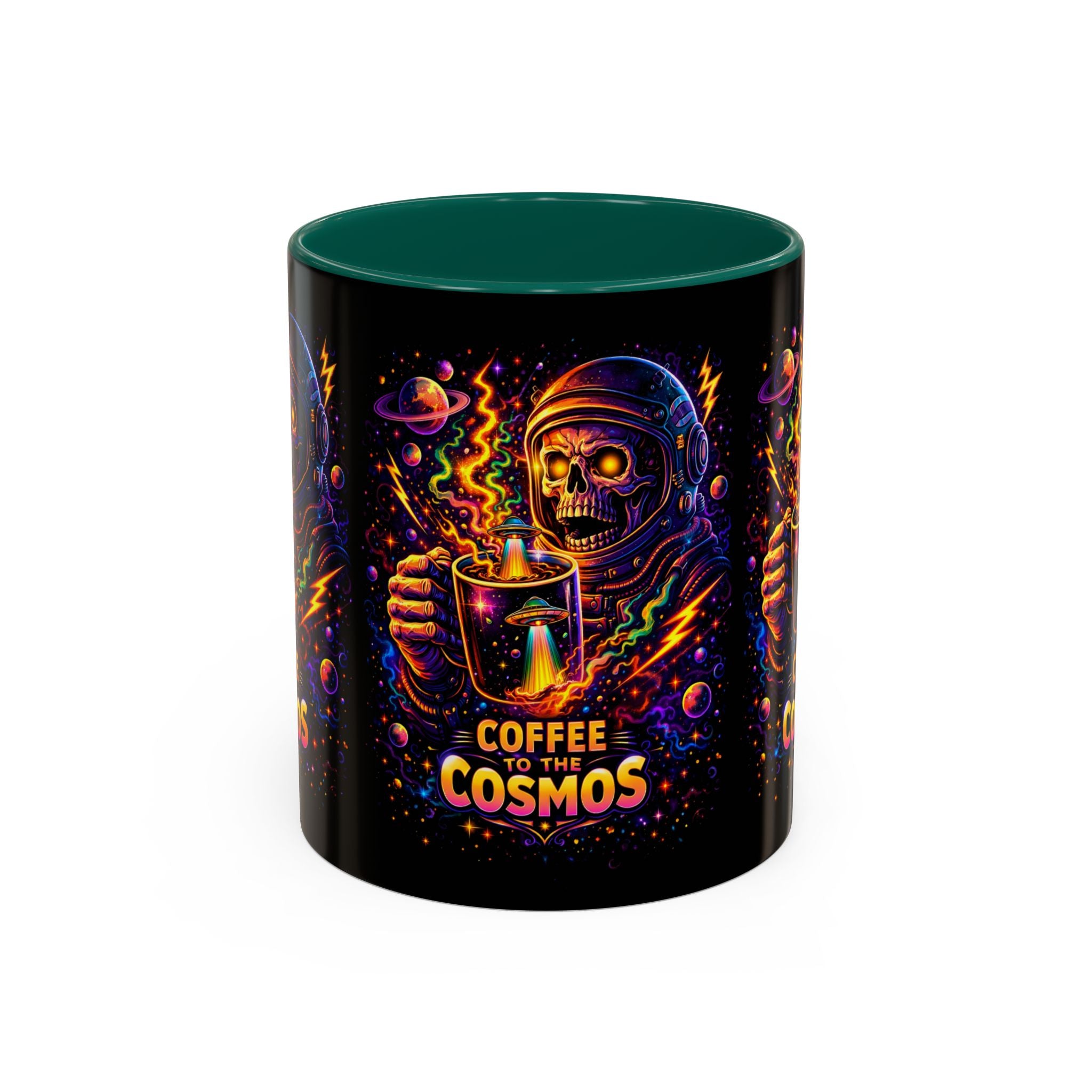 Coffee to the Cosmos Mug — Neon Space Skull Coffee Mug (11oz/15oz) Printify