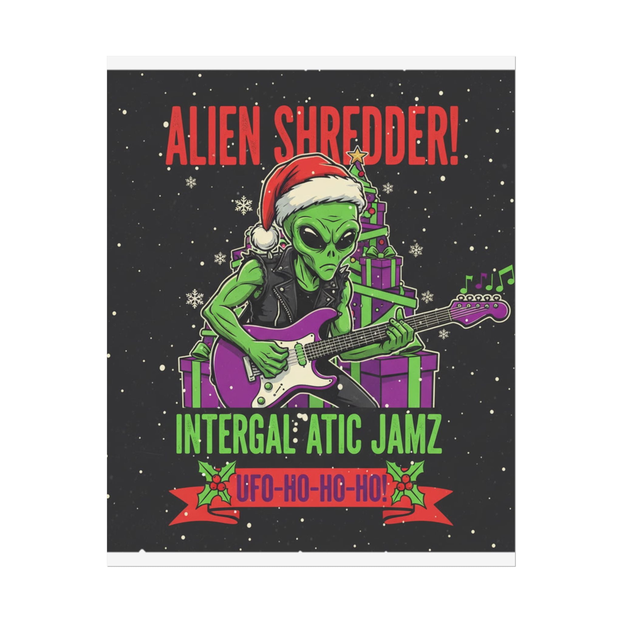 Alien Shredder Poster — Christmas Guitar UFO Holiday Wall Art