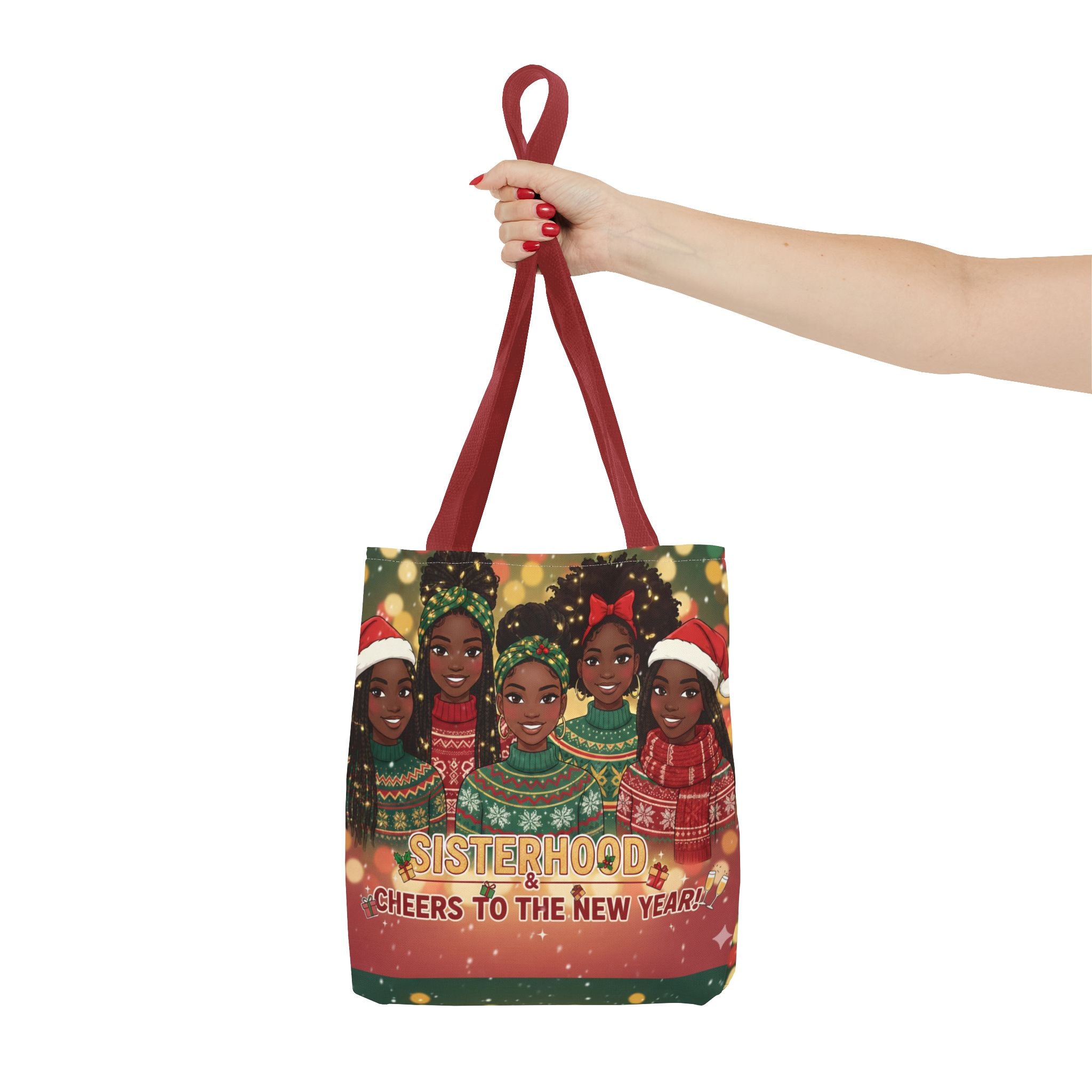 Sisterhood Holiday Tote Bag — “Cheers to the New Year!” Christmas Market Bag