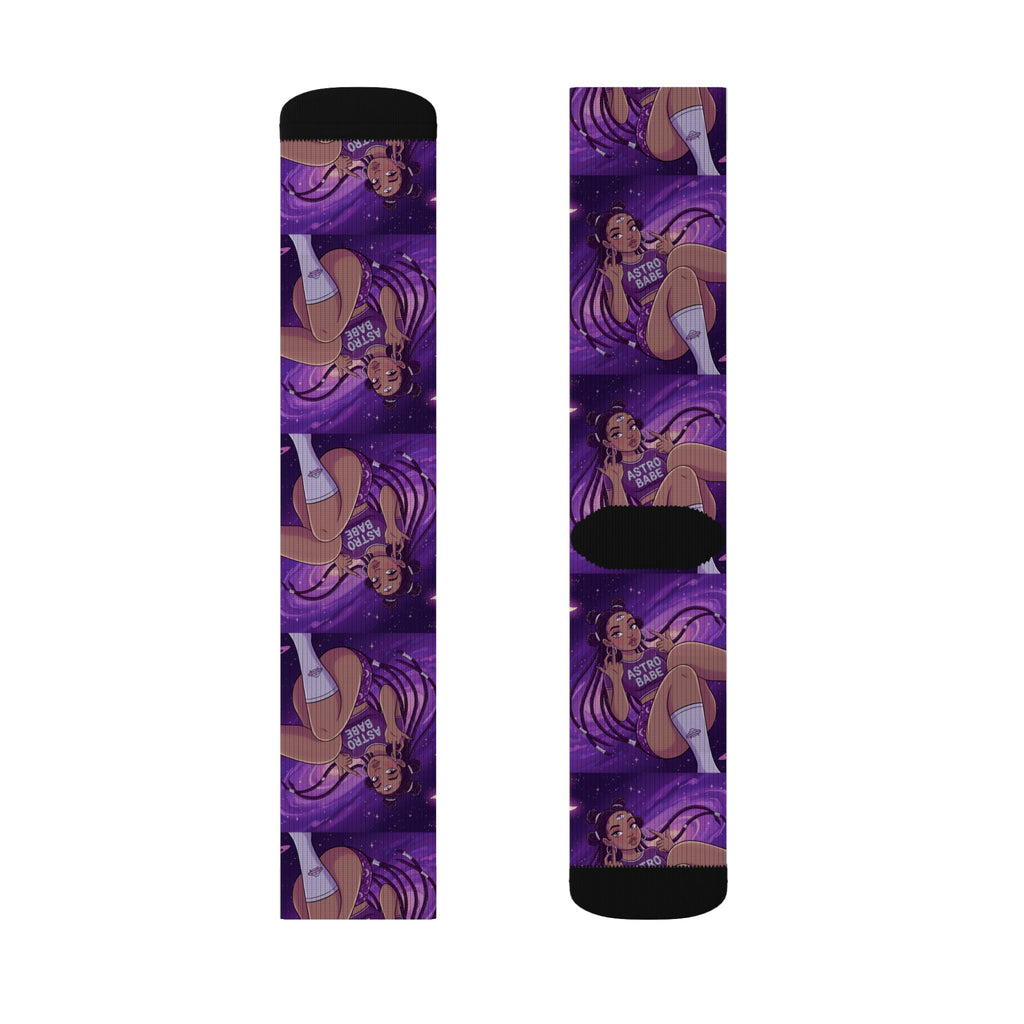 Astrology Babe Purple Sublimation Socks — Celestial Graphic Crew Socks