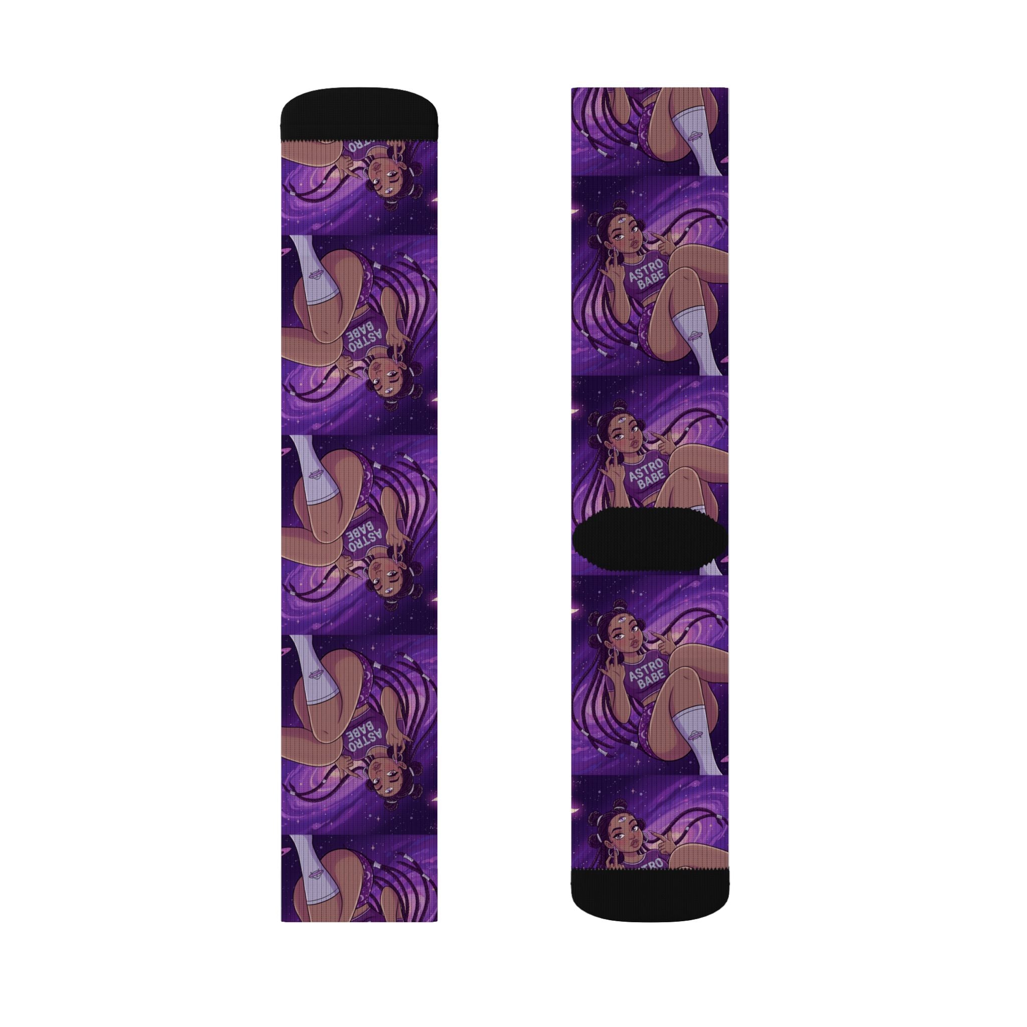 Astrology Babe Purple Sublimation Socks — Celestial Graphic Crew Socks