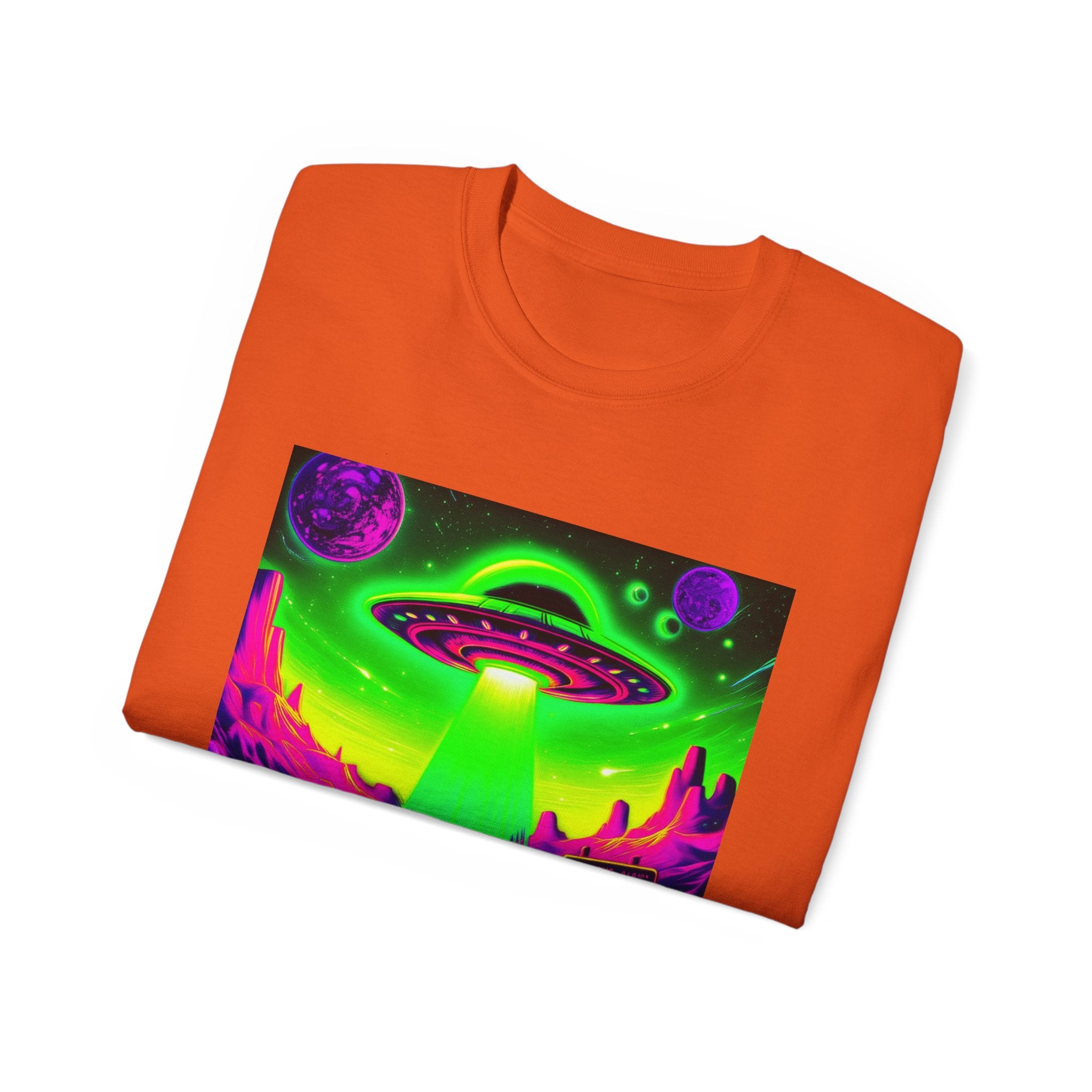 Cosmic Alien UFO Graphic T-Shirt | Neon Sci-Fi Streetwear Tee Printify
