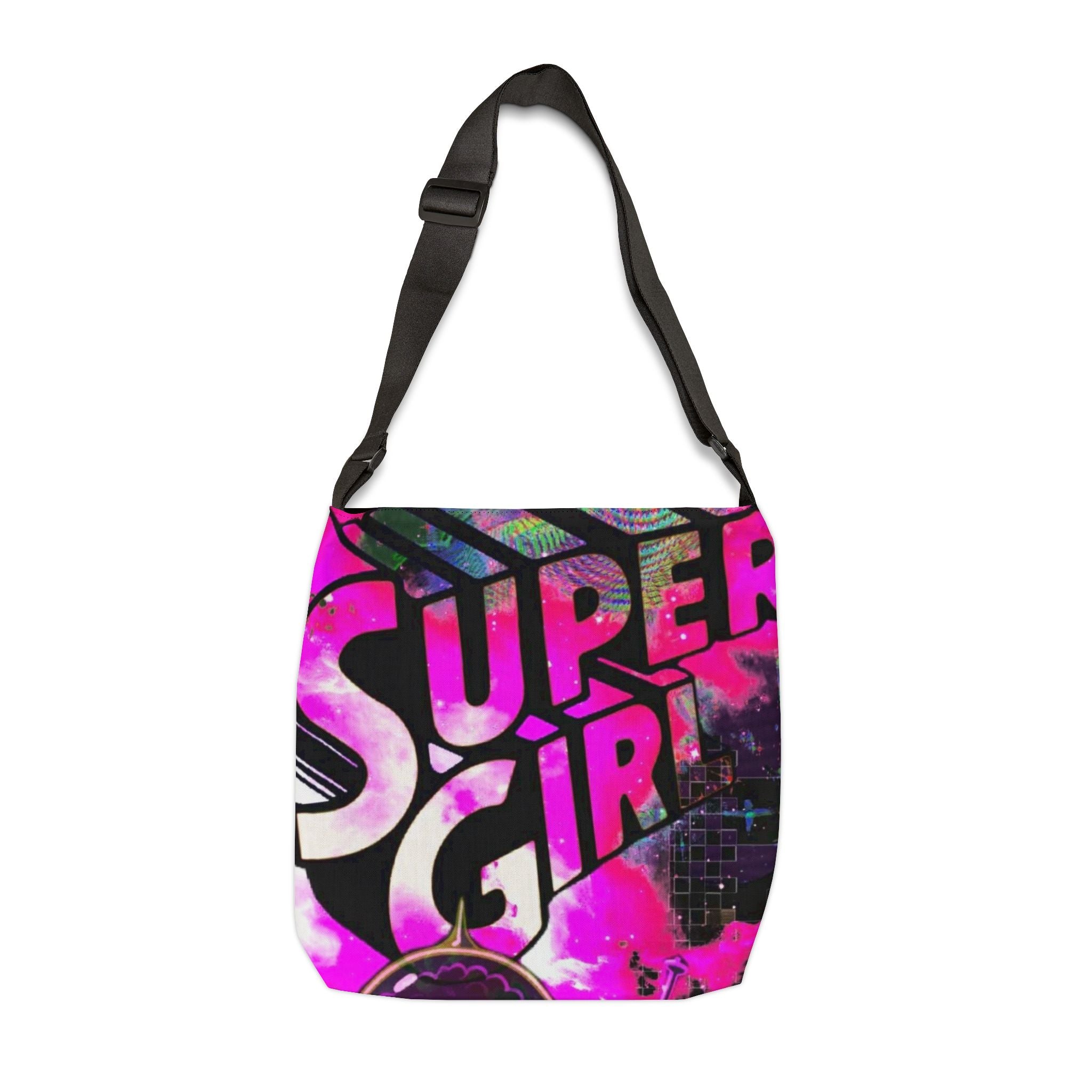 Supergirl Neon Graphic Tote Bag — Adjustable Pink Comic-Style Shoulder Tote