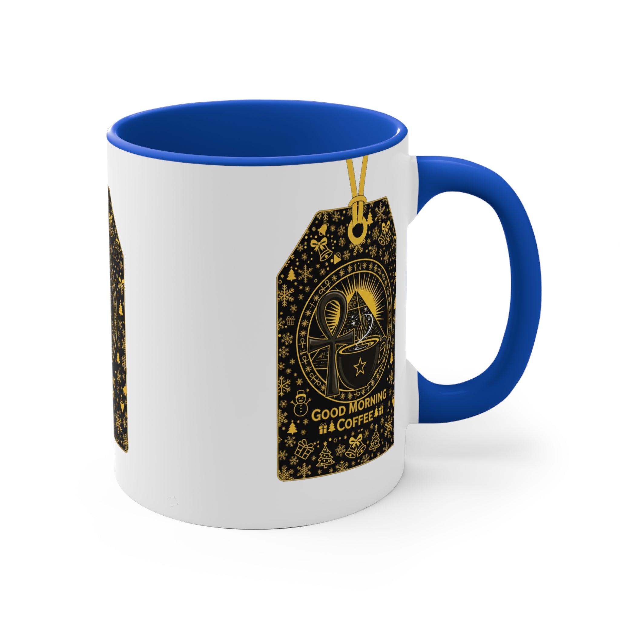 Good Morning Coffee Tag Accent Mug — Vintage Gold Tea-Tag Design 11oz