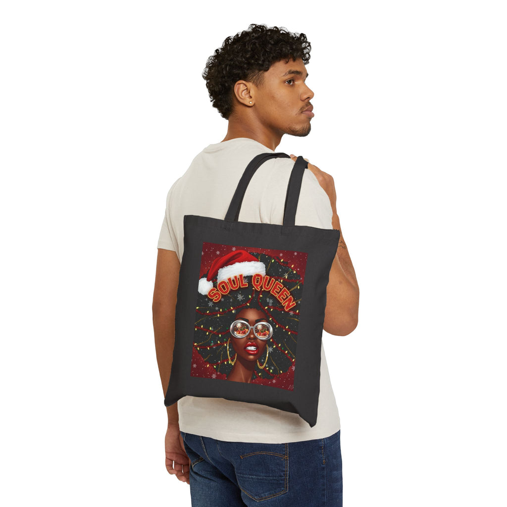 Soul Queen Tote Bag — Holiday Afrocentric Canvas Tote with Santa Hat